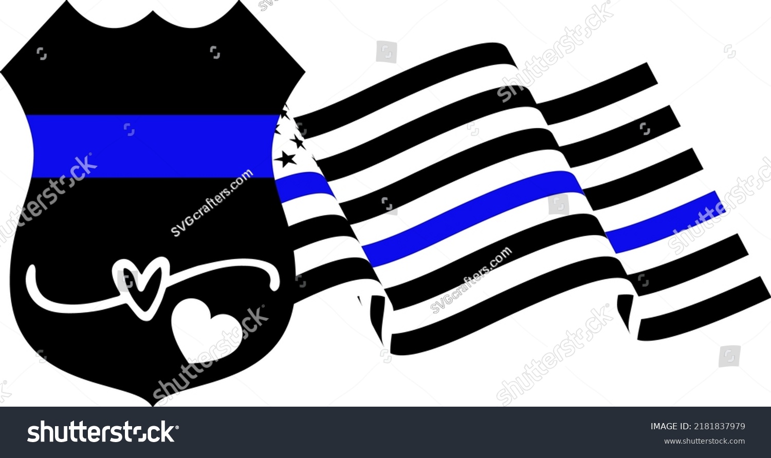 SVG of Police Badge with Waving Flag Vector, Thin Blue Line Flag illustration svg