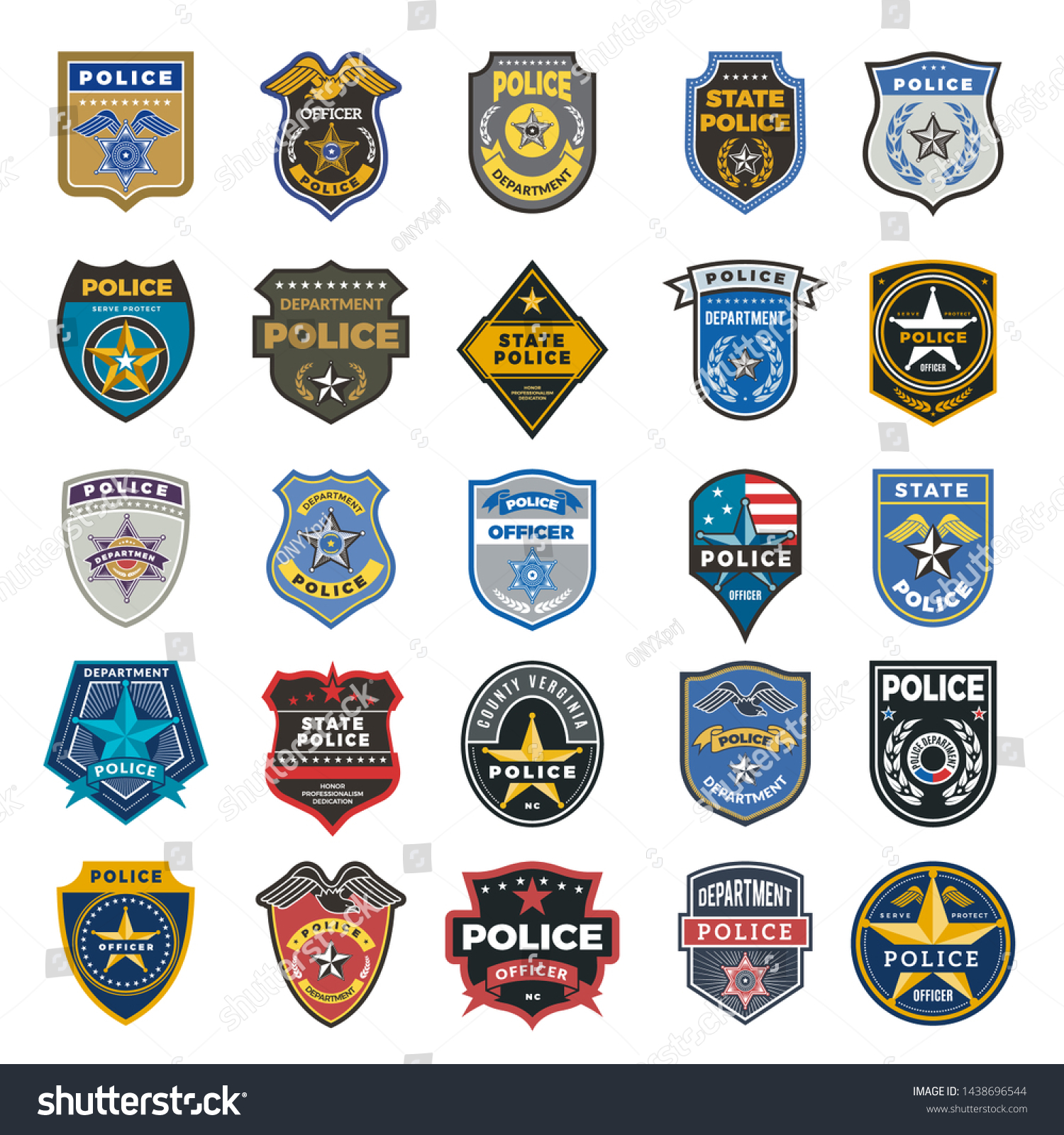 SVG of Police badges. Officer security federal agent signs and symbols police protection vector logo. Illustration of federal police, policeman insignia, officer badge svg
