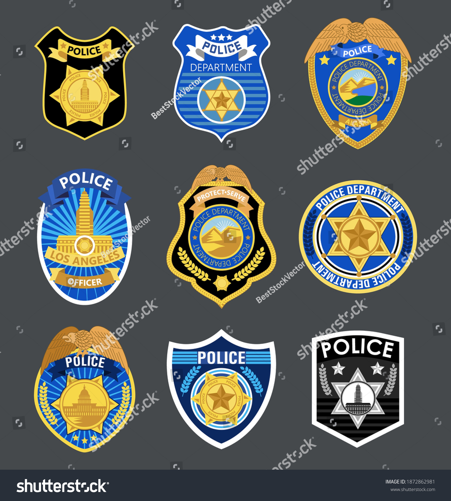 Police Badges Set Vector Sheriff Marshal Stock Vector (Royalty Free ...