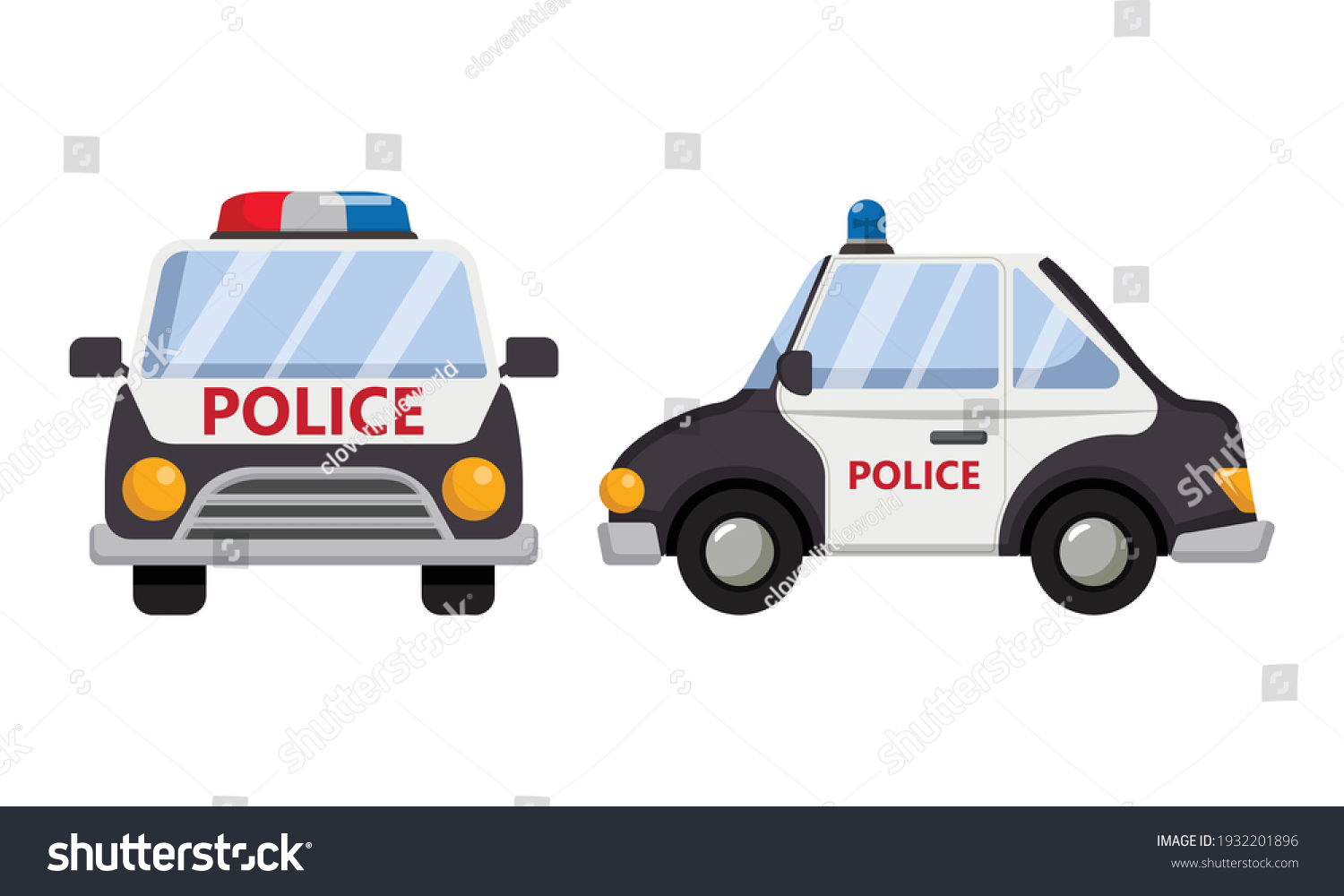 SVG of Police car front and side view. Flat cartoon style transportation isolated on white svg