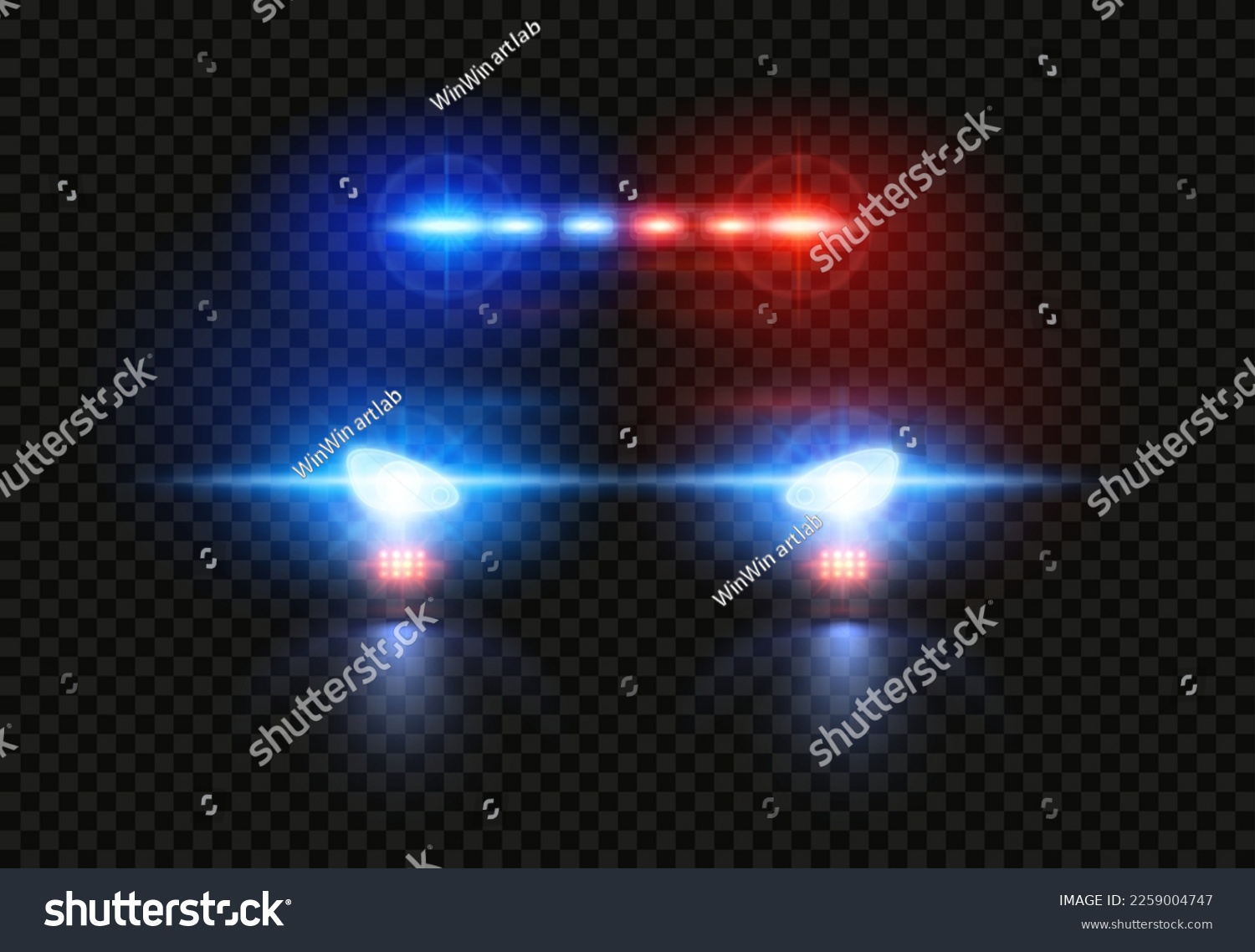 SVG of Police car headlights. Emergency flashing light, pursuit light siren and patrol cop vehicle glow vector overlay. Security transport with shining bright headlamps in darkness, enforcement svg