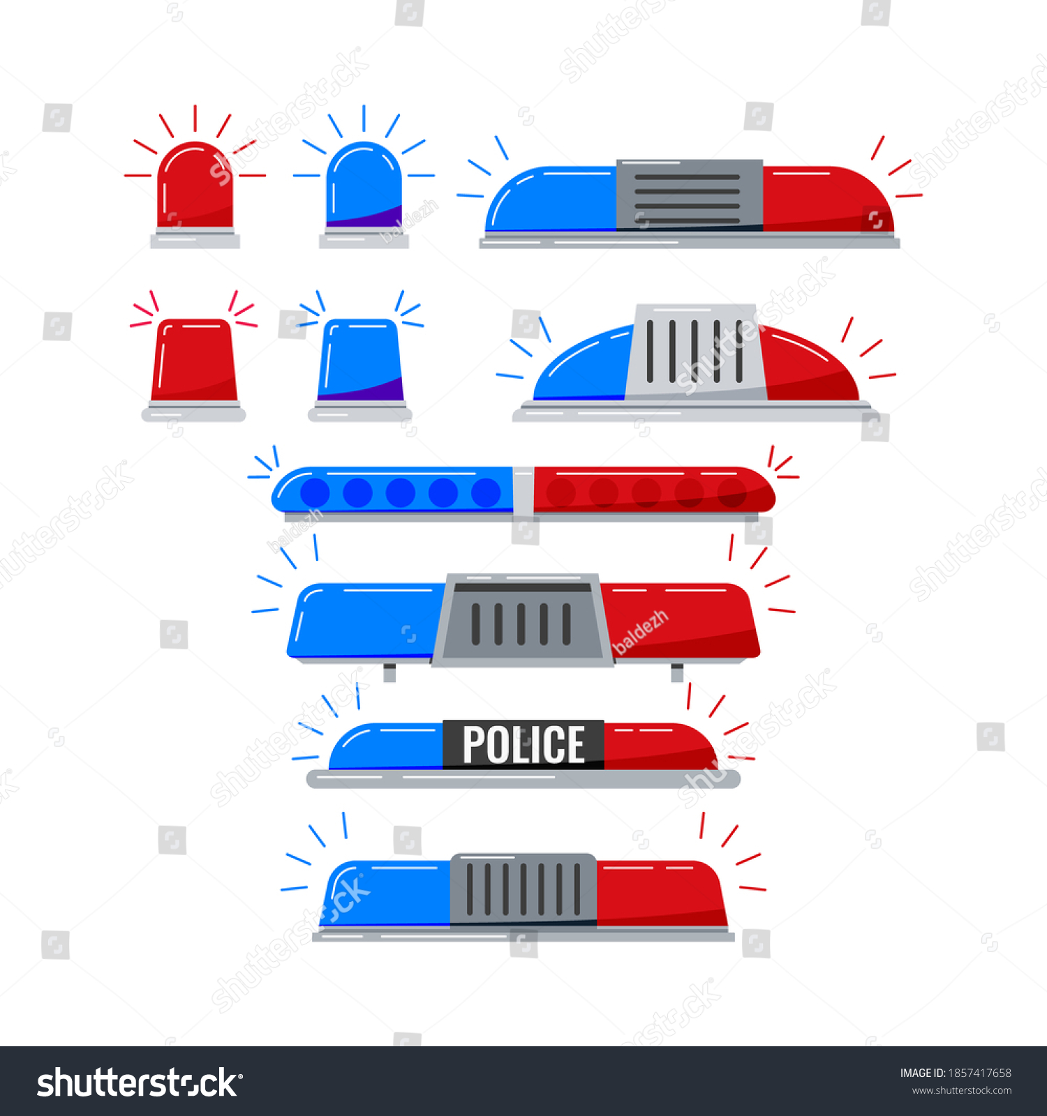 SVG of Police car light flashers vector icon set isolated on white background. Red and blue color alert flashing lights in flat cartoon style. Siren police rescue or ambulance light illustration.  svg