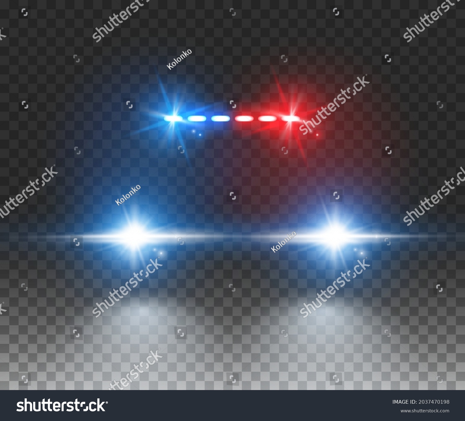 SVG of Police car light siren in night on transparent. Patrol cop emergency police car flasher svg