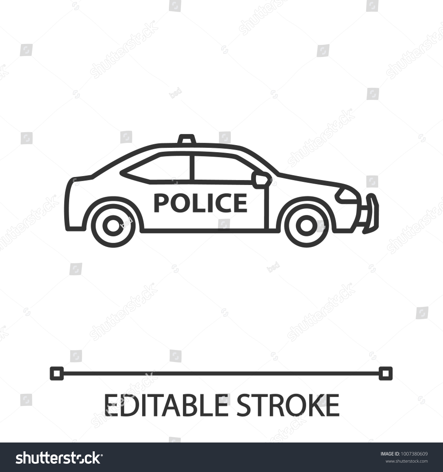SVG of Police car linear icon. Thin line illustration. Contour symbol. Vector isolated outline drawing. Editable stroke svg