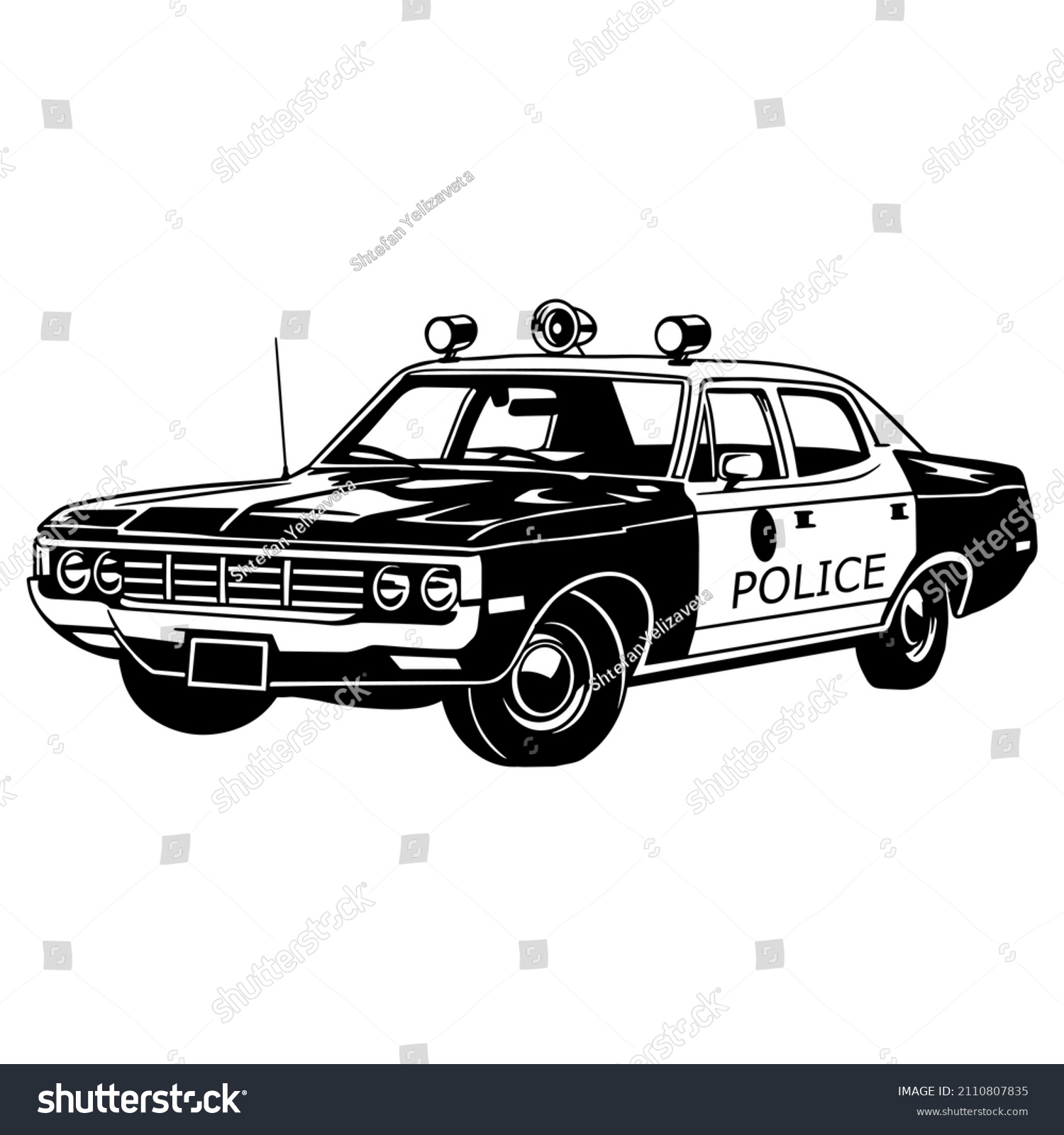 SVG of Police car realistic sketch. Vector illustration in black and white. Coloring paper, page, book. Vector.Police interceptor. Sheriff's Car svg cutting print svg