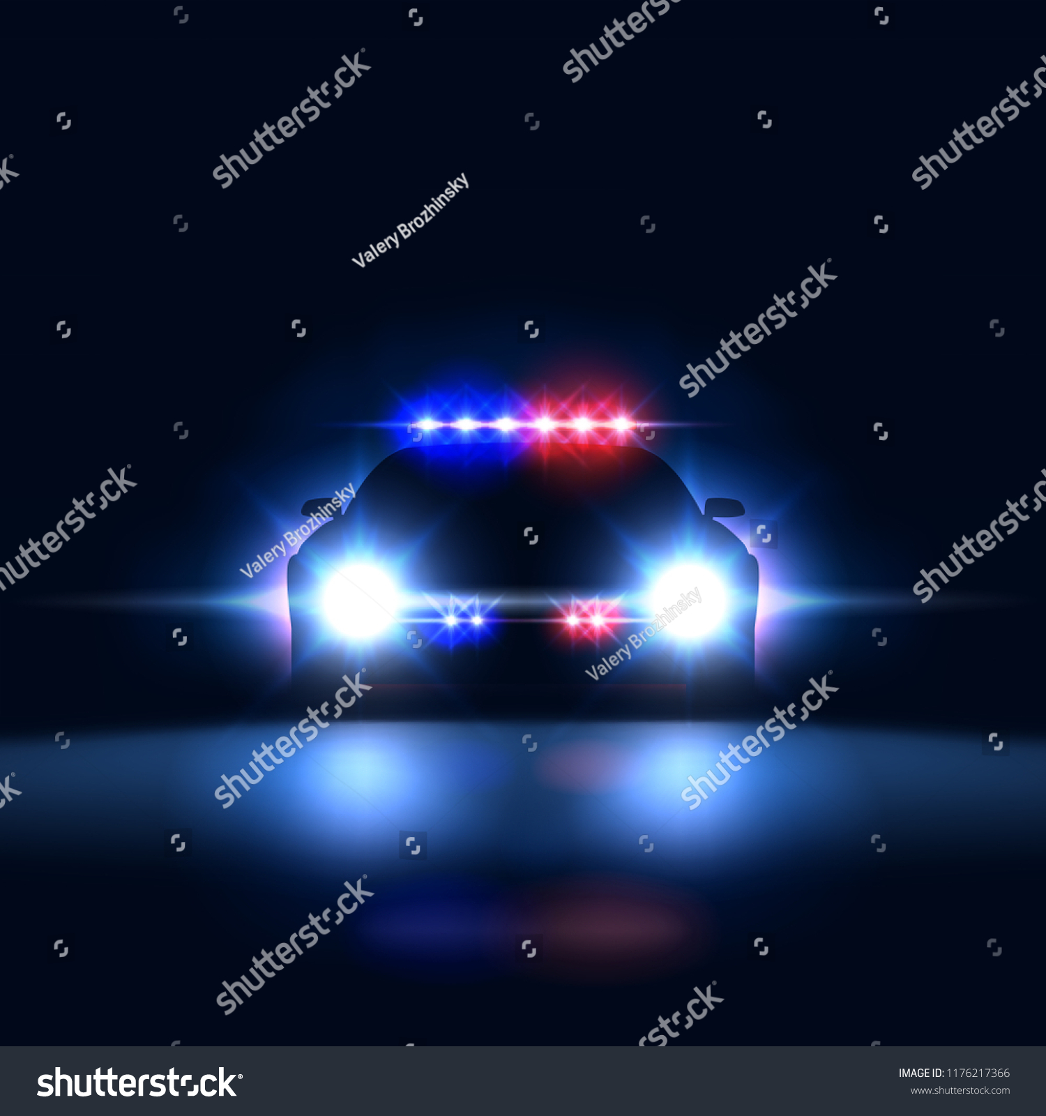SVG of Police car sheriff at night with flashing light. Police security patrol on the car in the dark with a siren, vector illustration svg