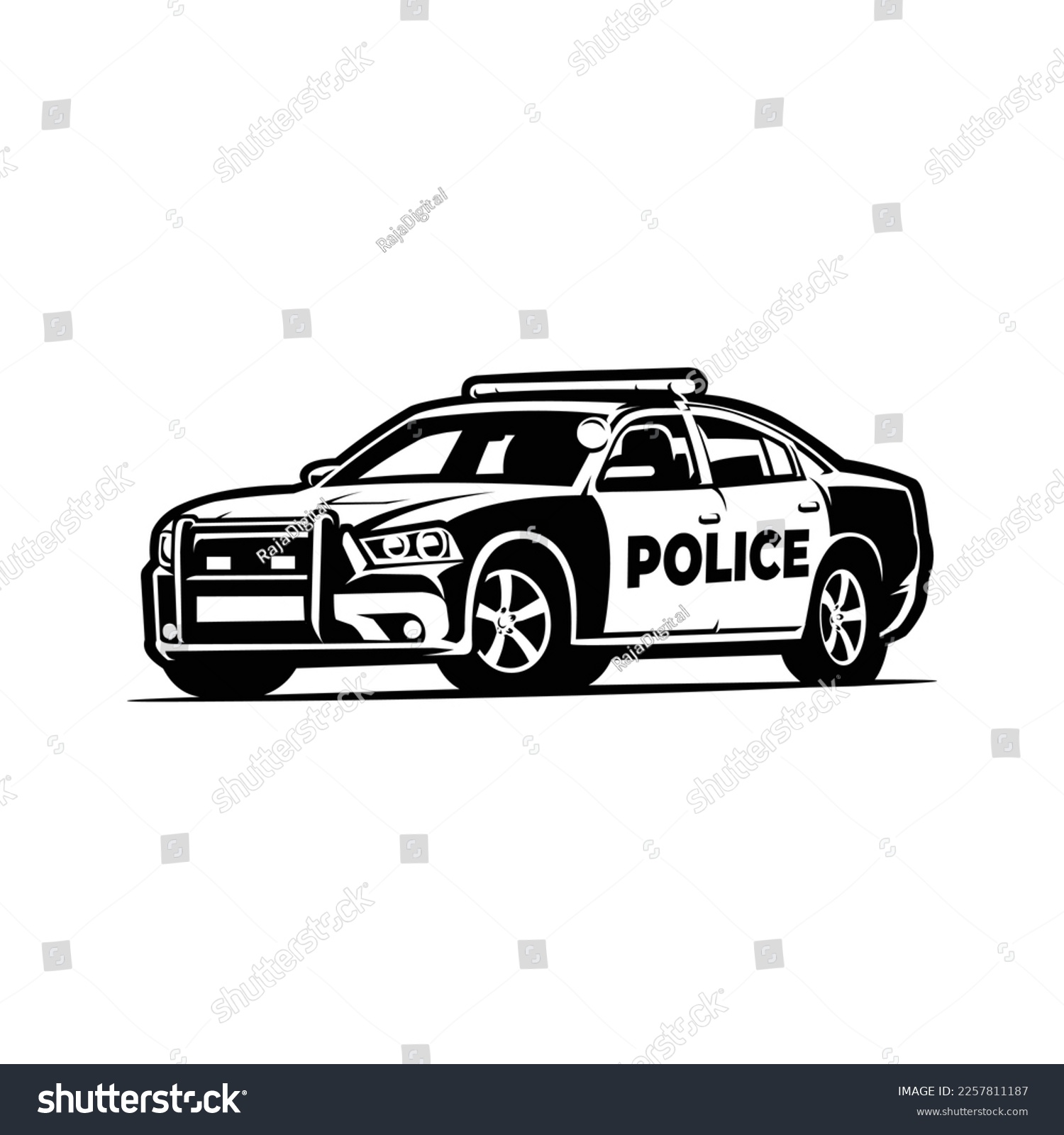 SVG of Police Car Silhouette Side View Monochrome Black and White Vector Art Isolated svg