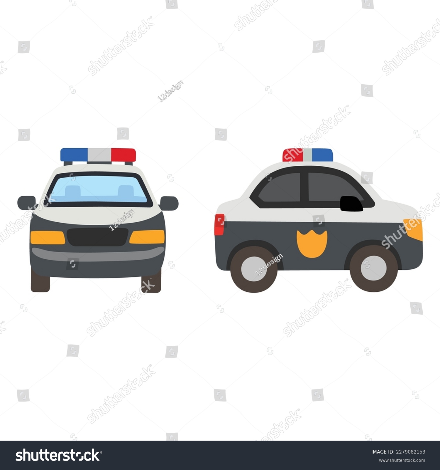 SVG of Police Car vector flat icon design. İsolated police car, with emergency light on the top sign design. svg
