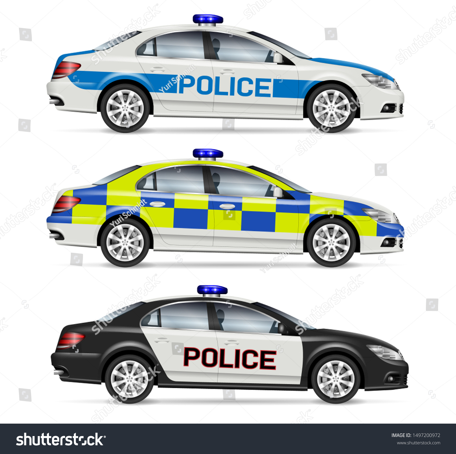 SVG of Police cars side view vector illustration isolated on white background. All elements in the groups on separate layers for easy editing and recolor svg