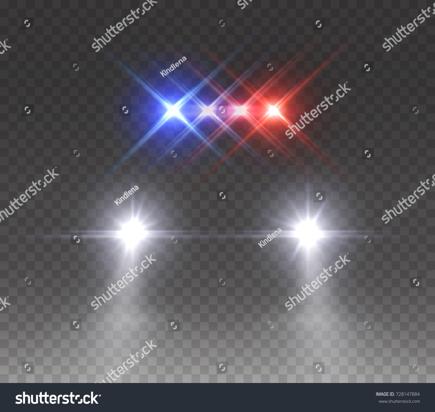 SVG of Police headlights flares and siren effect front view. Realistic emergency car lights isolated on transparent background. Vector special red blue bar beams at night  svg