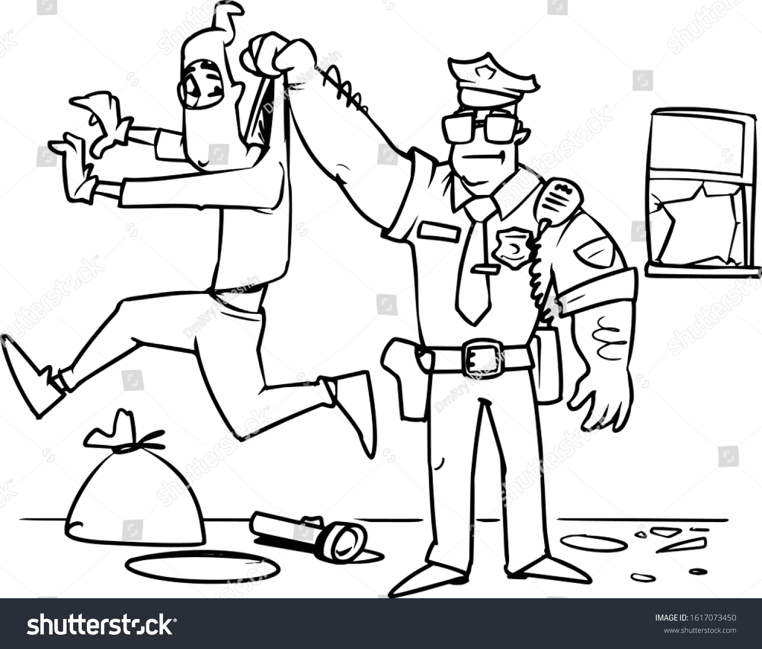 Police Officer Caught Thief Coloring Book Stock Vector Royalty Free