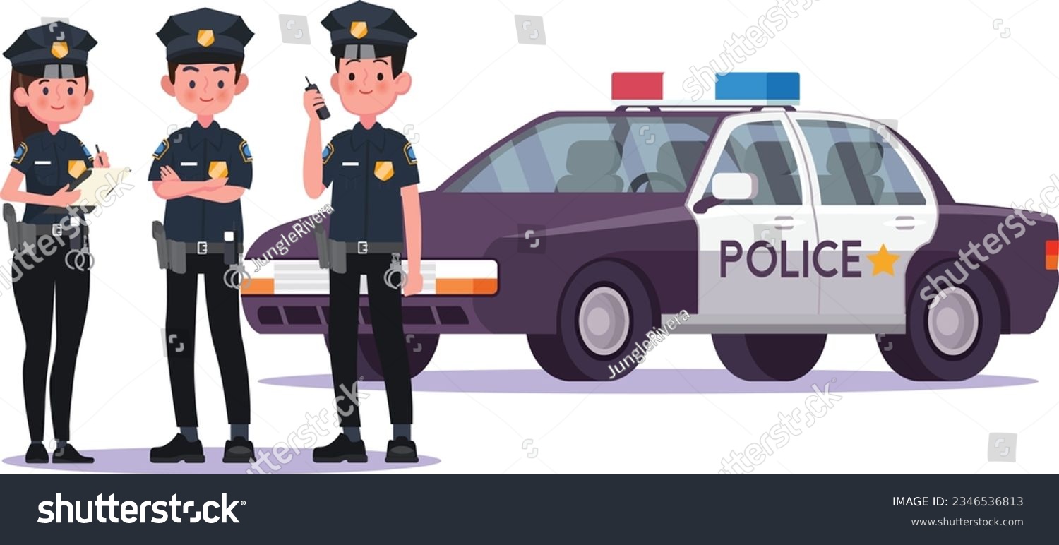 SVG of Police officers crowding with cars Pro Vector -01 svg