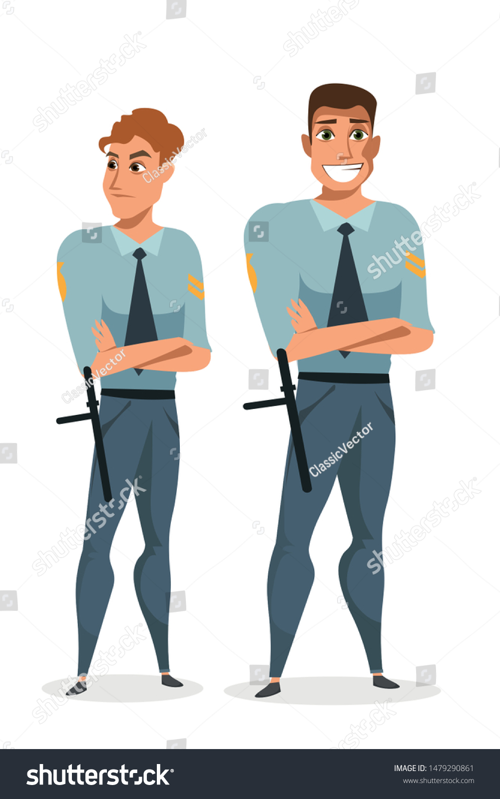 Police Officers Flat Vector Illustration Two เวกเตอร์สต็อก ปลอดค่า