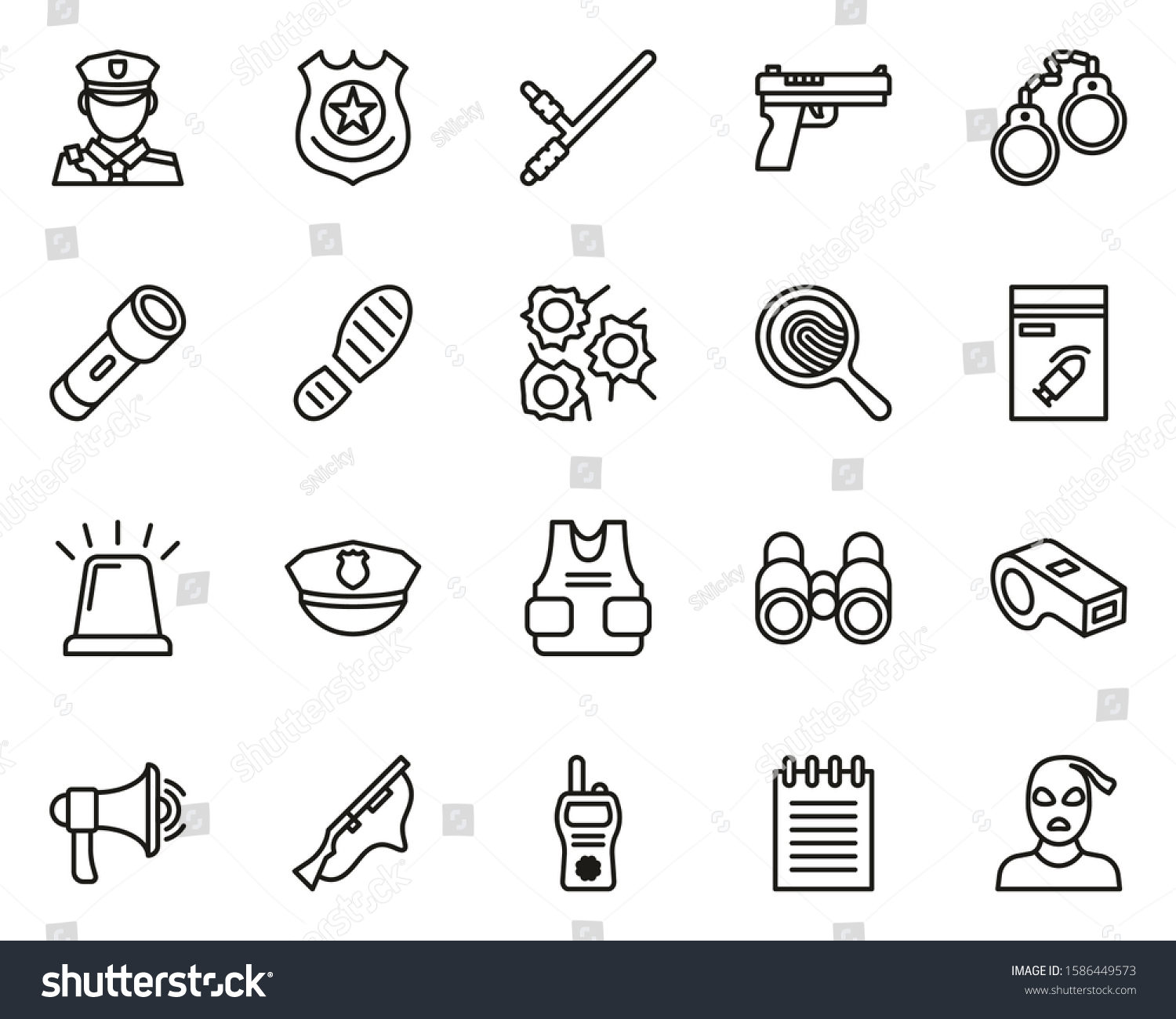 Police Detective Icons Thin Line Set Stock Vector (Royalty Free) 1586449573