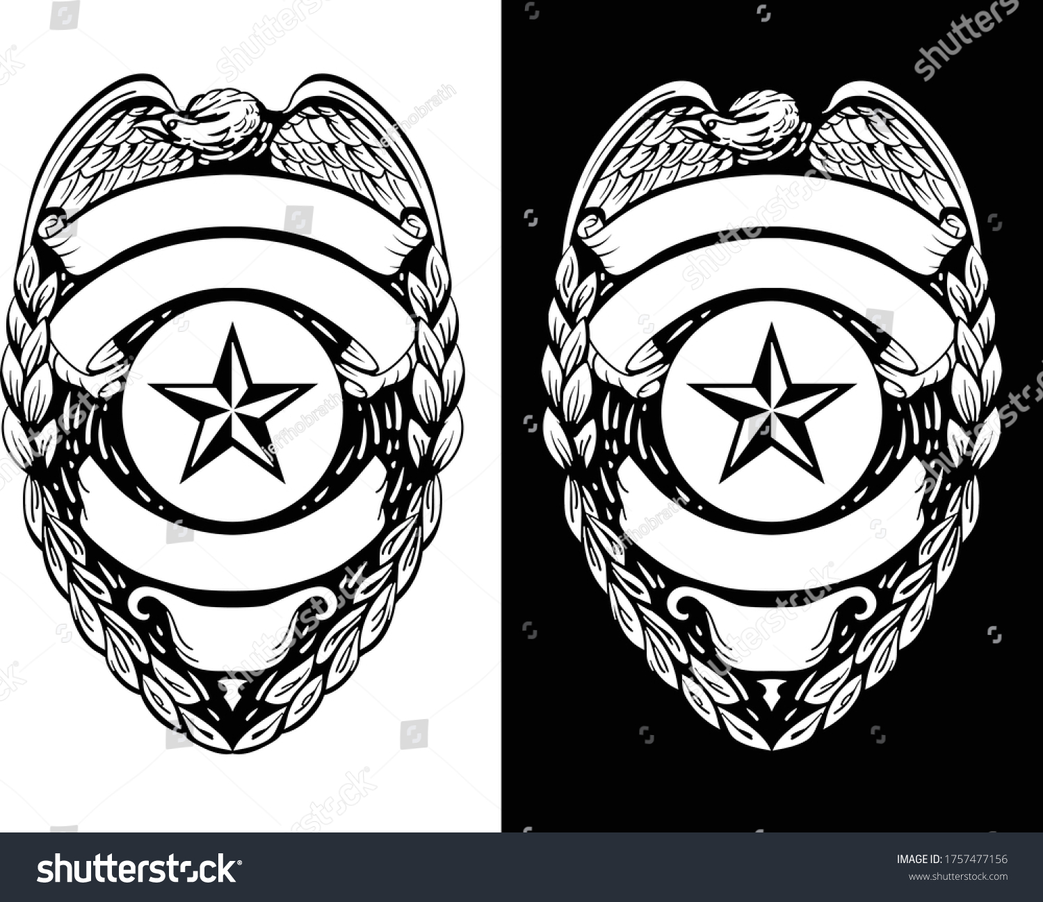 SVG of Police, Sheriff,  Law Enforcement Badge Isolated Vector Illustration in both Black Line Art and White Versions svg