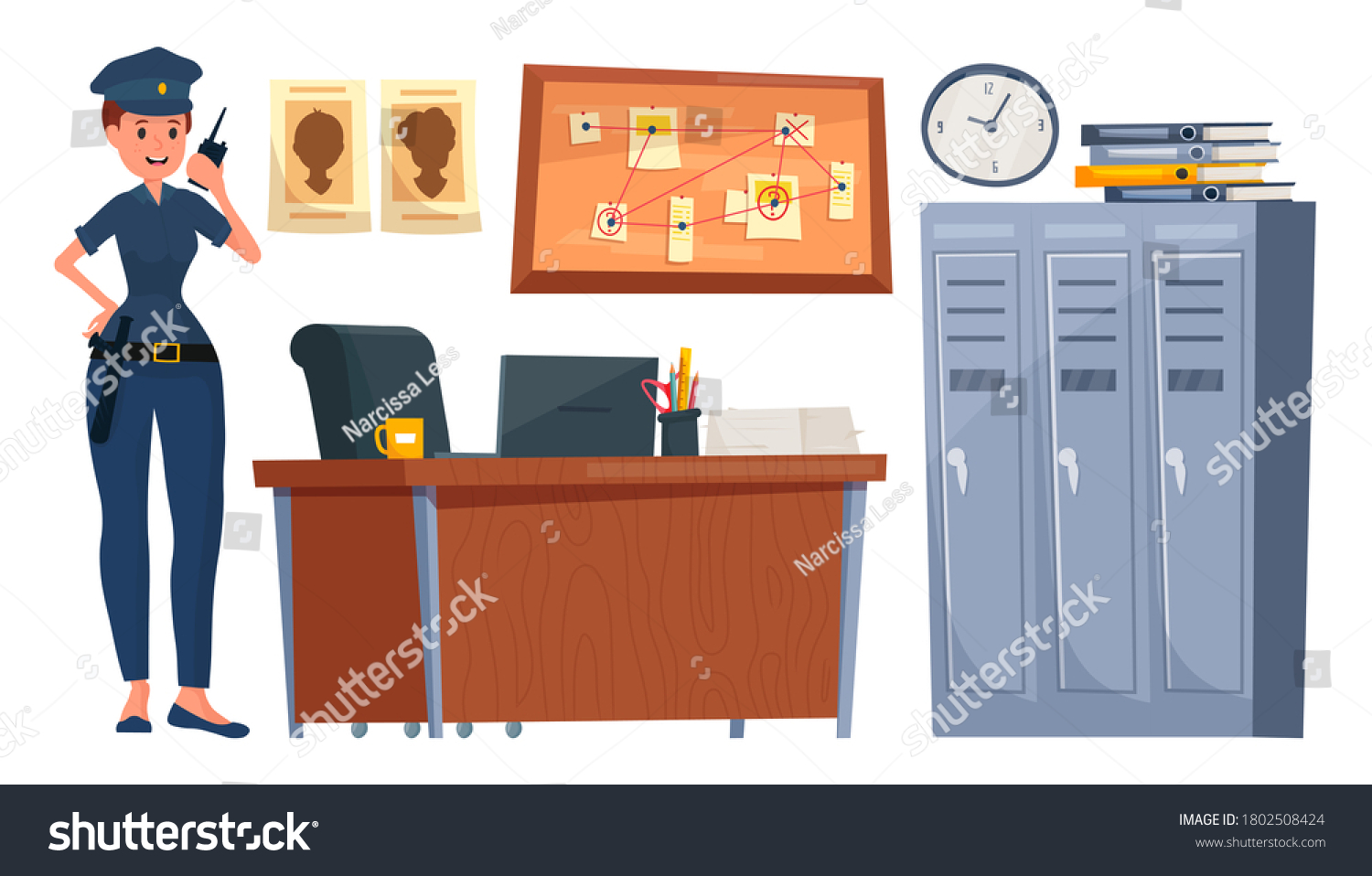 Police Station Interior Set Cartoon Vector Stock Vector (royalty Free 