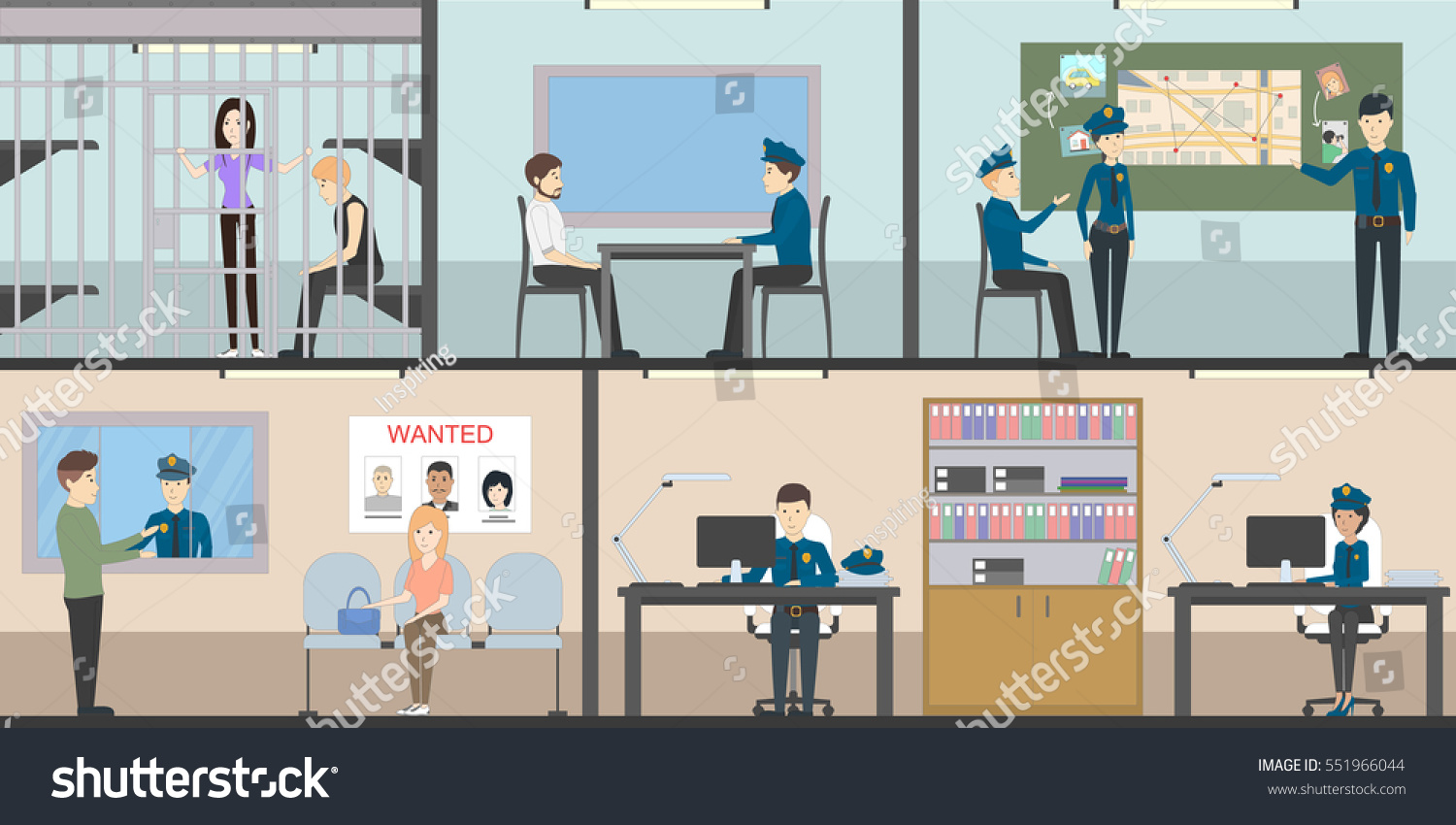 Police Station Interior Set Rooms Office Stock Vector Royalty Free