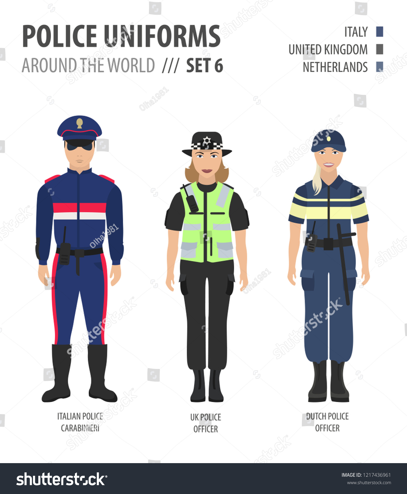 警察は世界中で制服を着ている スーツ ヨーロッパの警察官の服のベクターイラストセット のベクター画像素材 ロイヤリティフリー