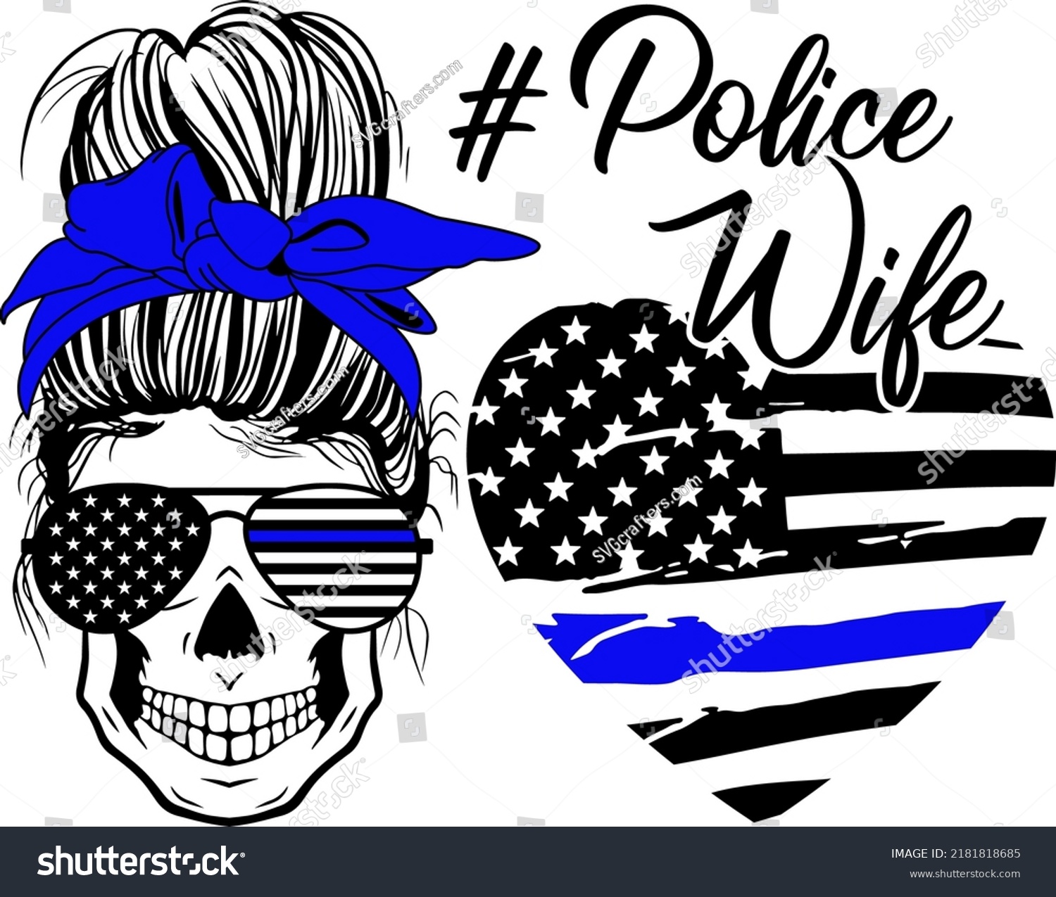 SVG of Police Wife Messy Bun vector, Blue Lives Matter vector, Police officer vector svg