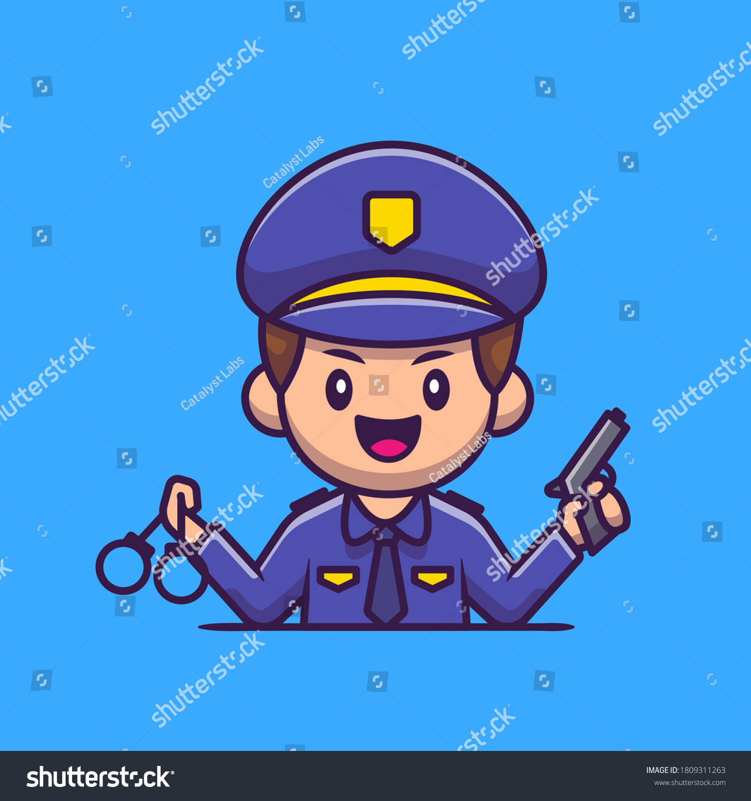 Police Handcuff Gun Cartoon Vector Icon Stock Vector (Royalty Free ...