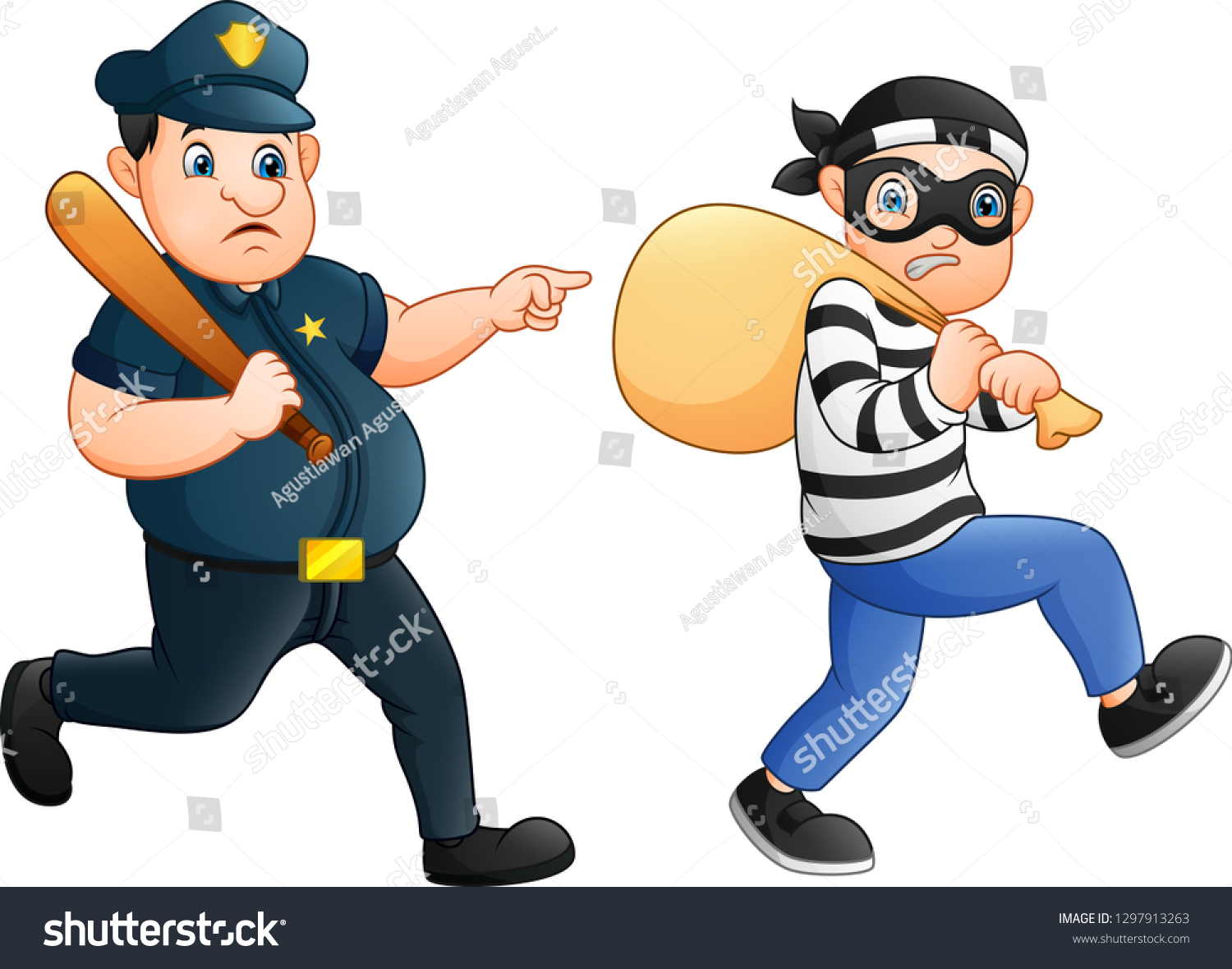 Policeman Tries Chase Thief Stock Vector Royalty Free 1297913263 1078