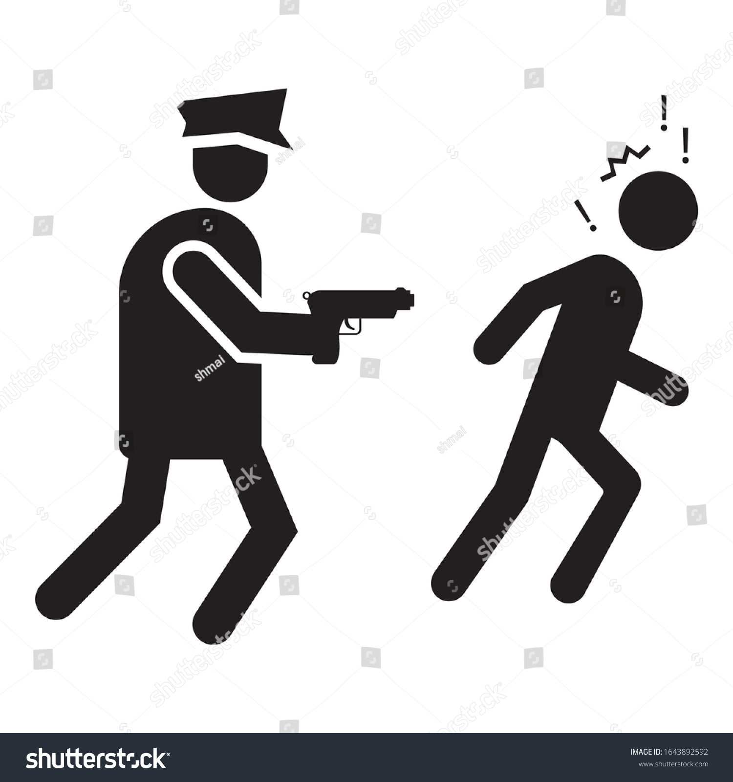 Policeman Gun Chasing Thief Concept Male Stock Vector Royalty Free 1643892592 Shutterstock 1327