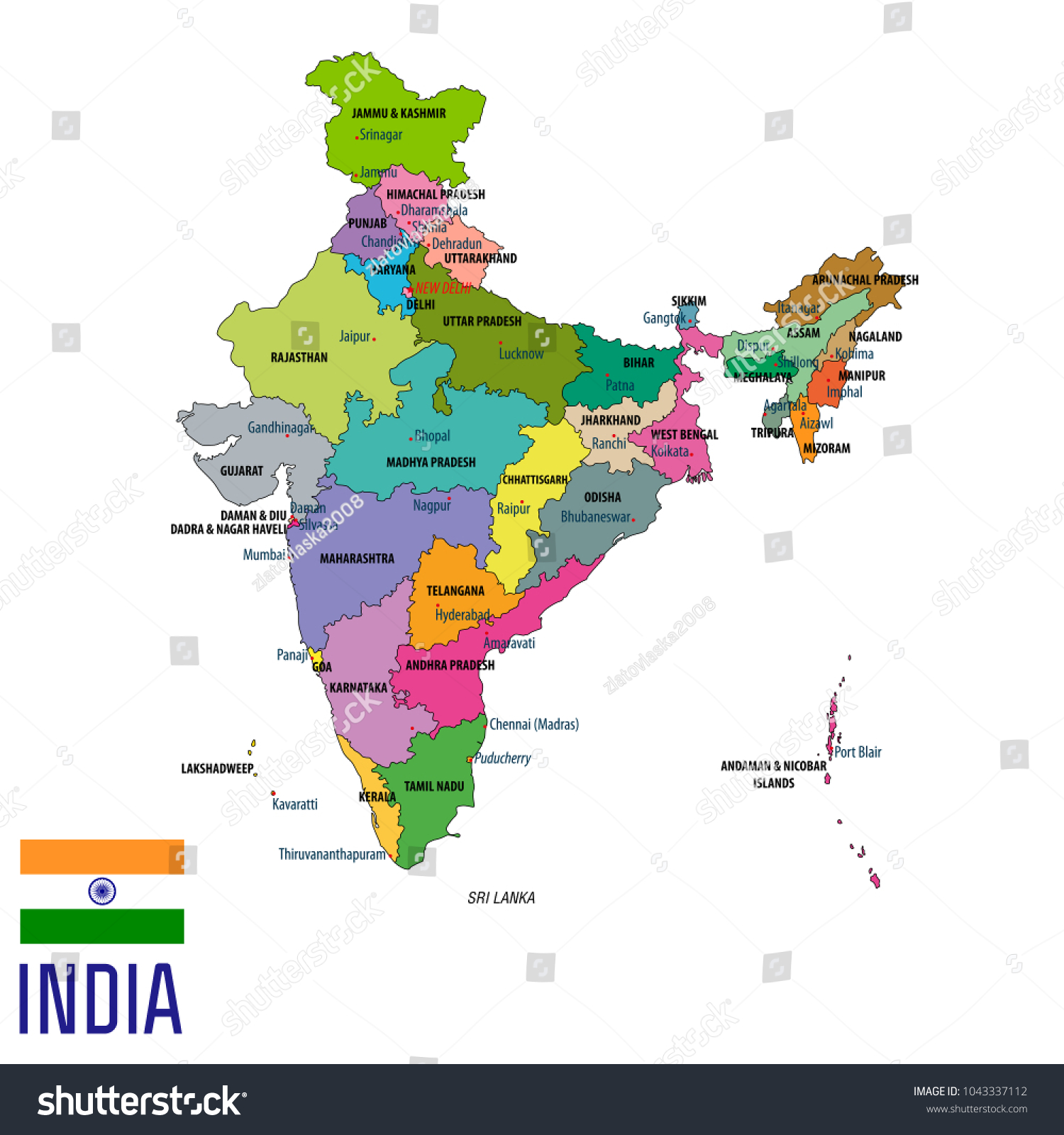 Political Detailed Map India All States Stock Vector (Royalty Free ...