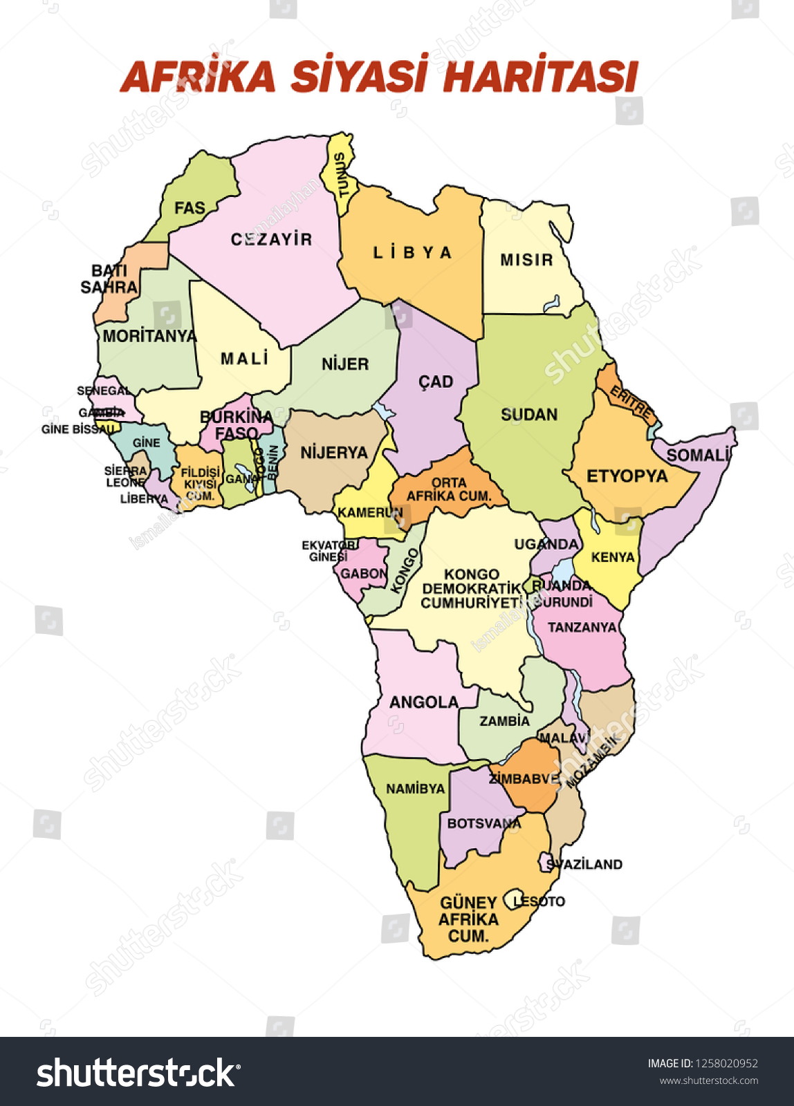 Political Map Africa Four Shades Blue 库存矢量图（免版税）1258020952 Shutterstock