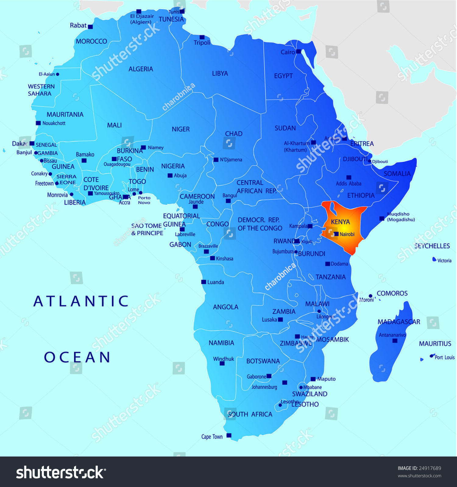 Political Map Africa Kenya Stock Vector Royalty Free 24917689