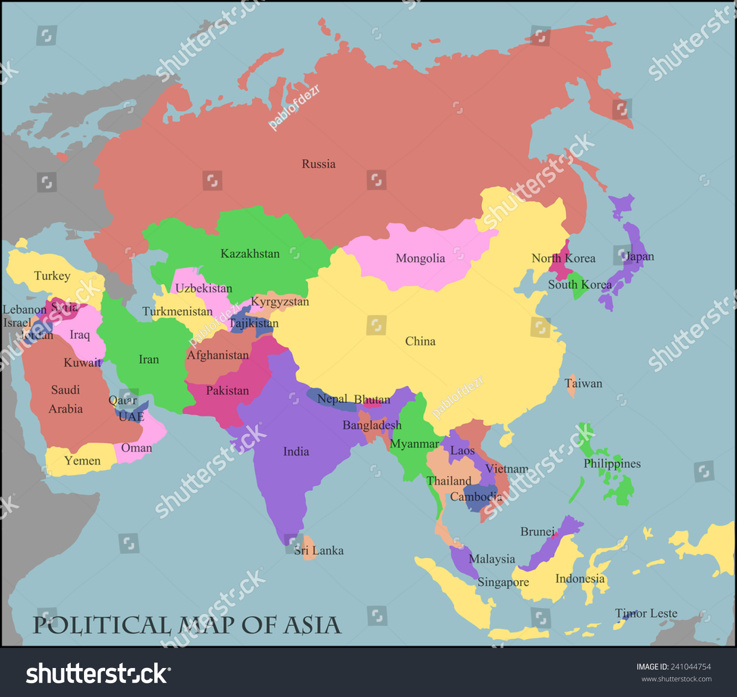 Political Map Of Asia Hd Political Map Asia Stock Vector (Royalty Free) 241044754 | Shutterstock