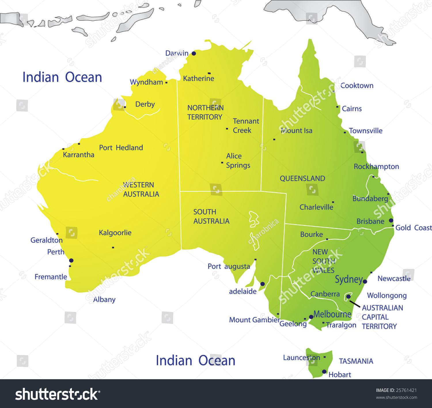 Political Map Australia Stock Vector Royalty Free