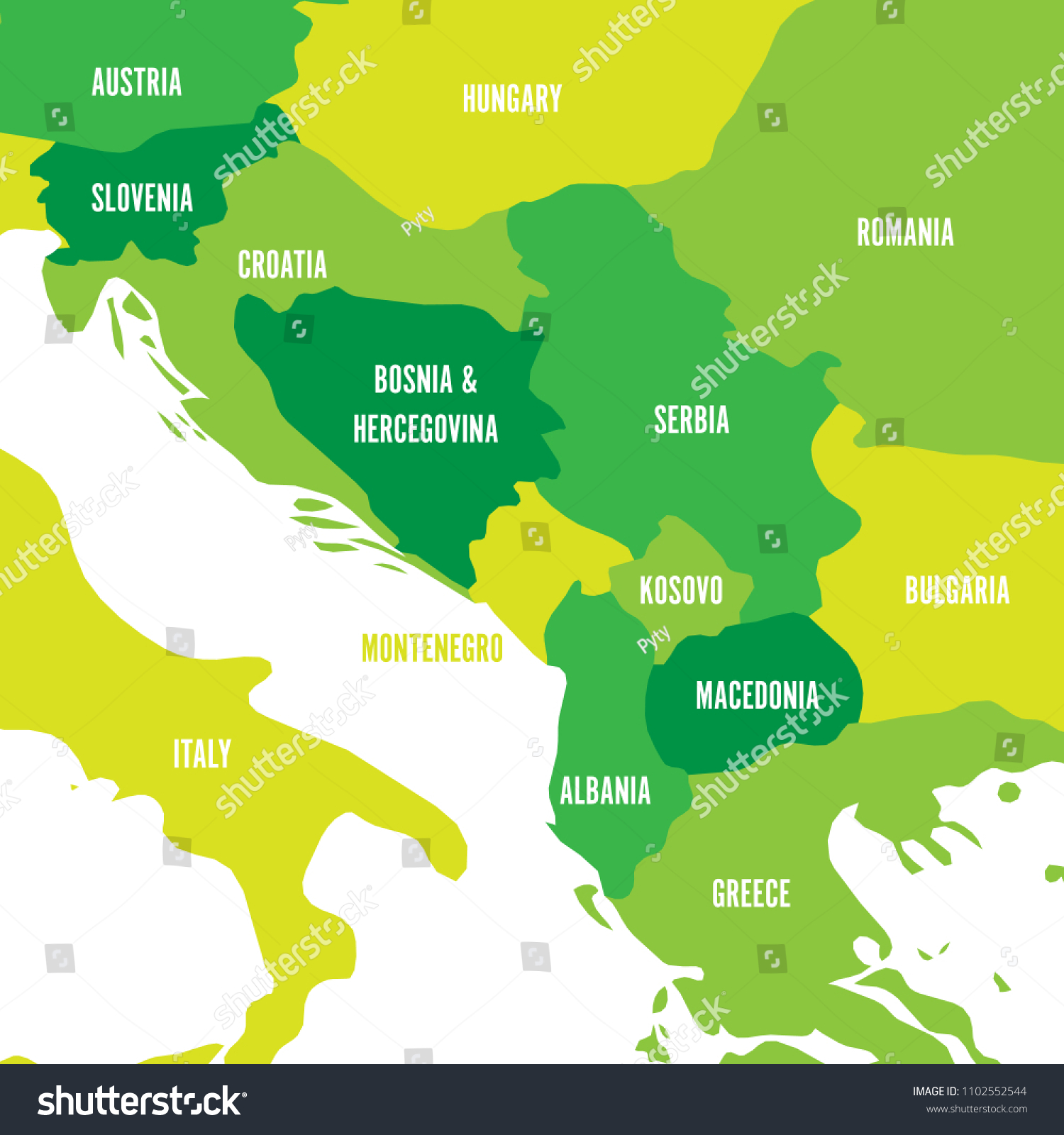 Political Map Balkans States Balkan Peninsula Vector C S N Mi N Ph Stock Vector Political Map Of Balkans States Of Balkan Peninsula Four Shades Of Green Vector Illustration 1102552544