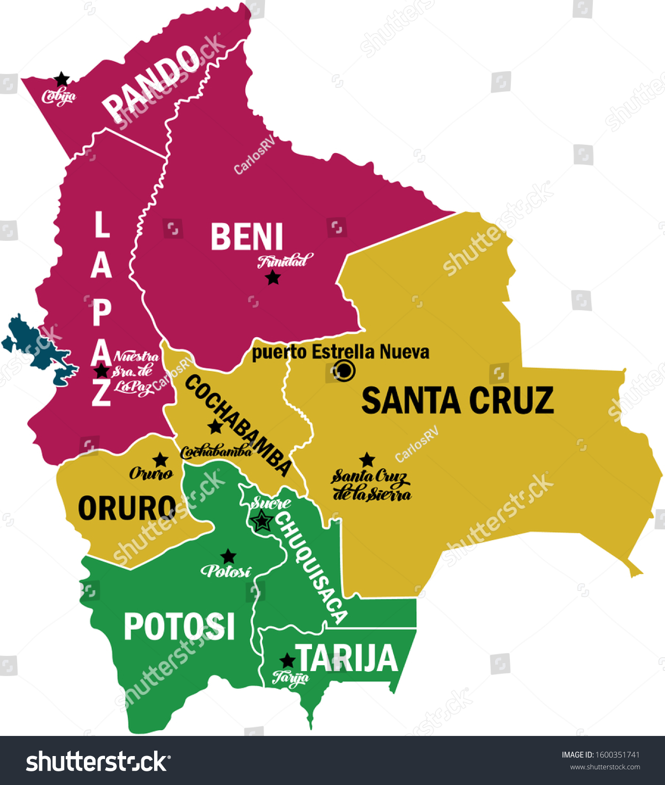 Cities In Bolivia Map Political Map Bolivia Important Cities Stock Vector (Royalty Free)  1600351741 | Shutterstock