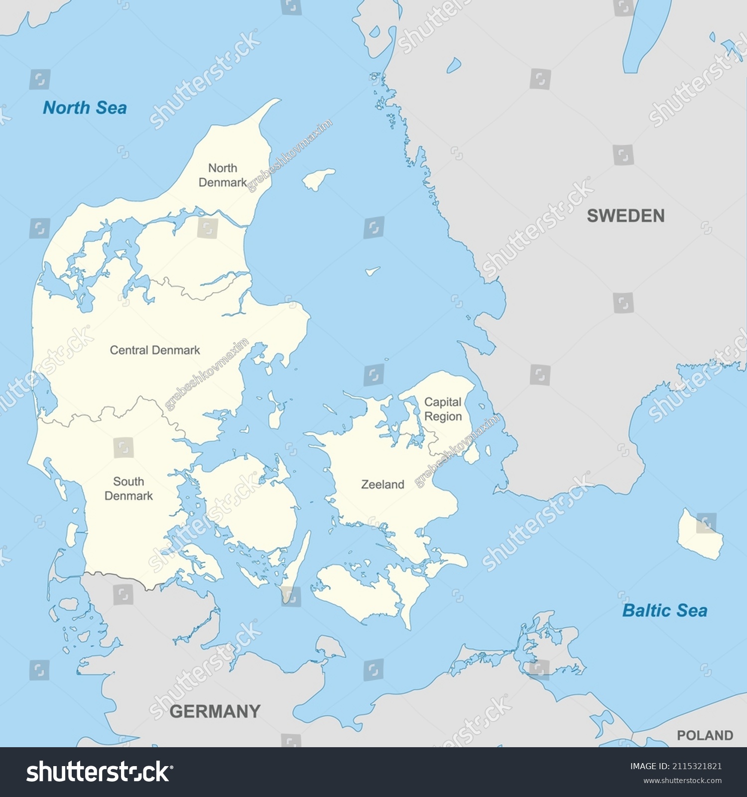 Political Map Denmark Borders Borders Regions Stock Vector (Royalty ...