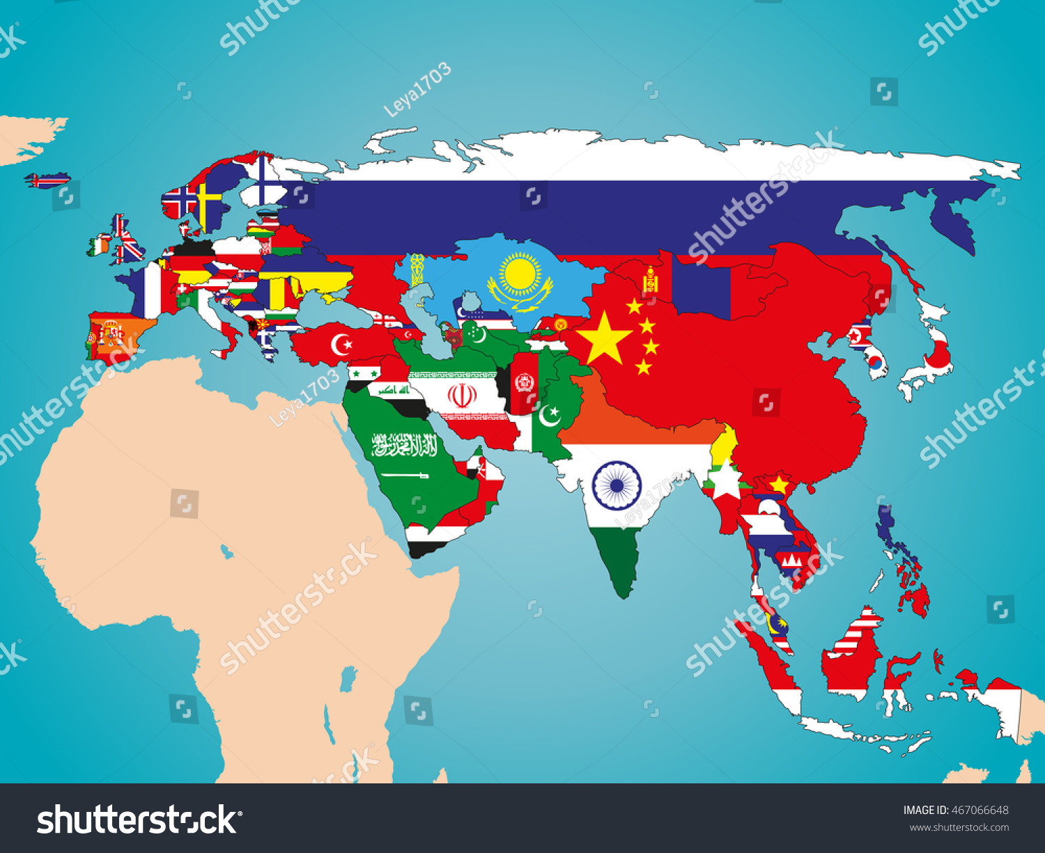 Stock Vector Political Map Of Eurasia With The Flags Of States 467066648 