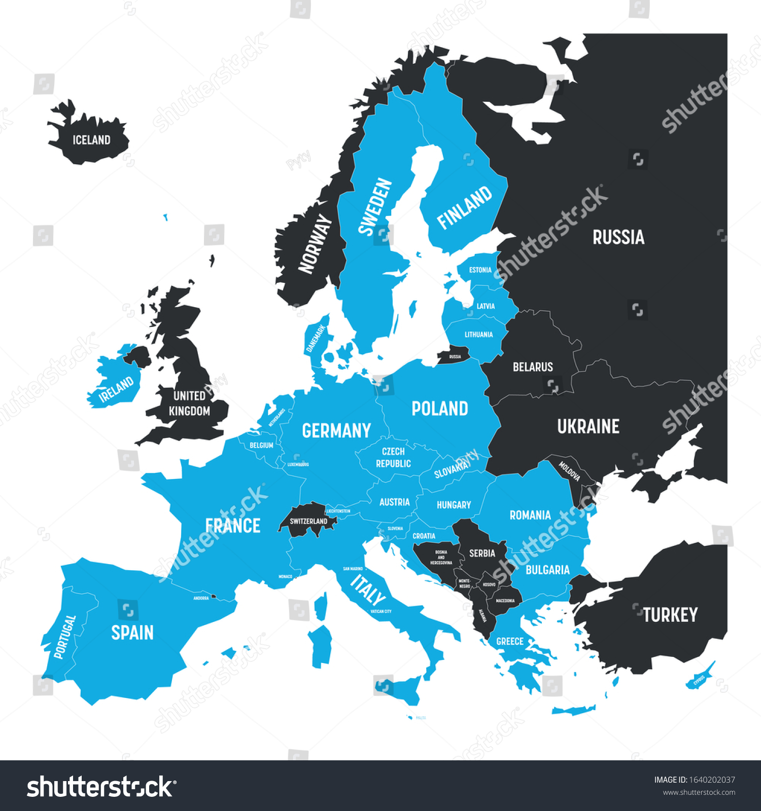 Eu Countries Map 2020 Political Map Europe Blue Highlighted 27 Stock Vector (Royalty Free)  1640202037 | Shutterstock