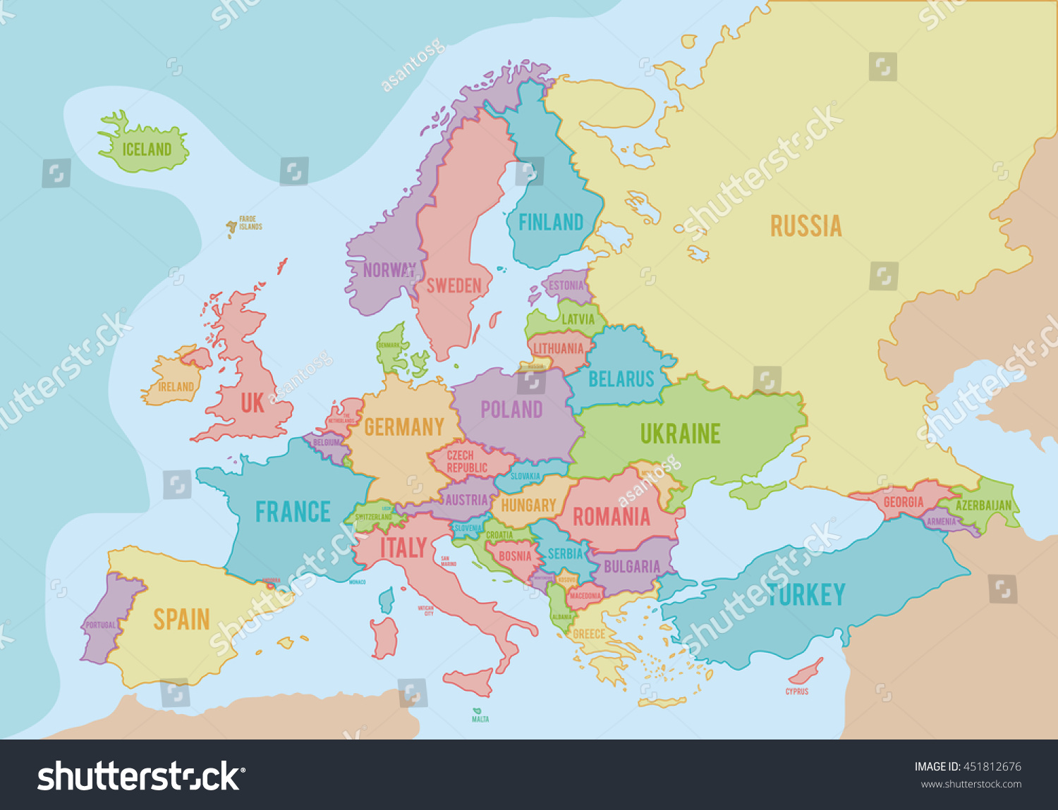 Europe Political Map With Names Political Map Europe Colors Borders Each Stock Vector (Royalty Free)  451812676 | Shutterstock