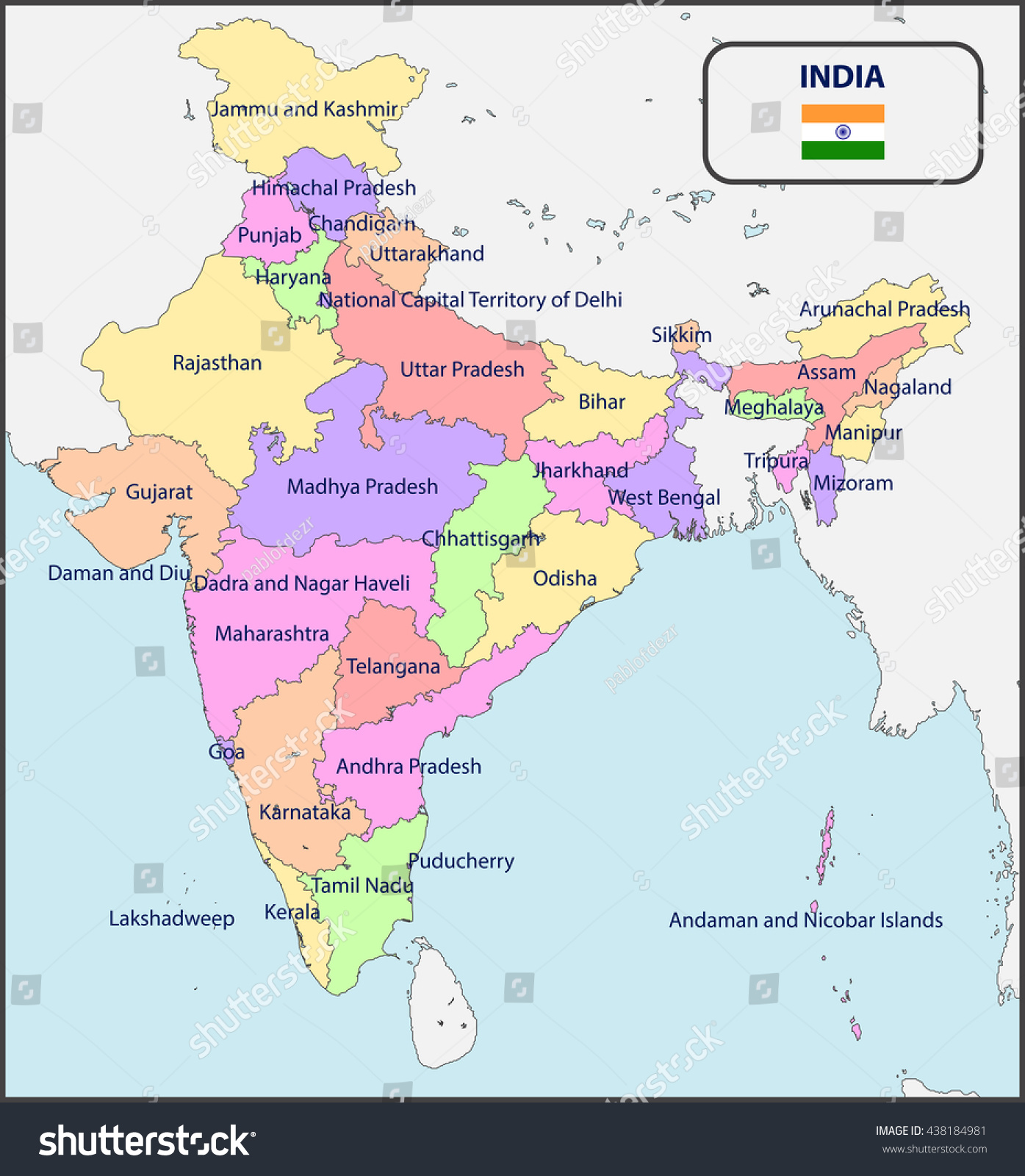 Political Map India Names Stock Vector Royalty Free 438184981