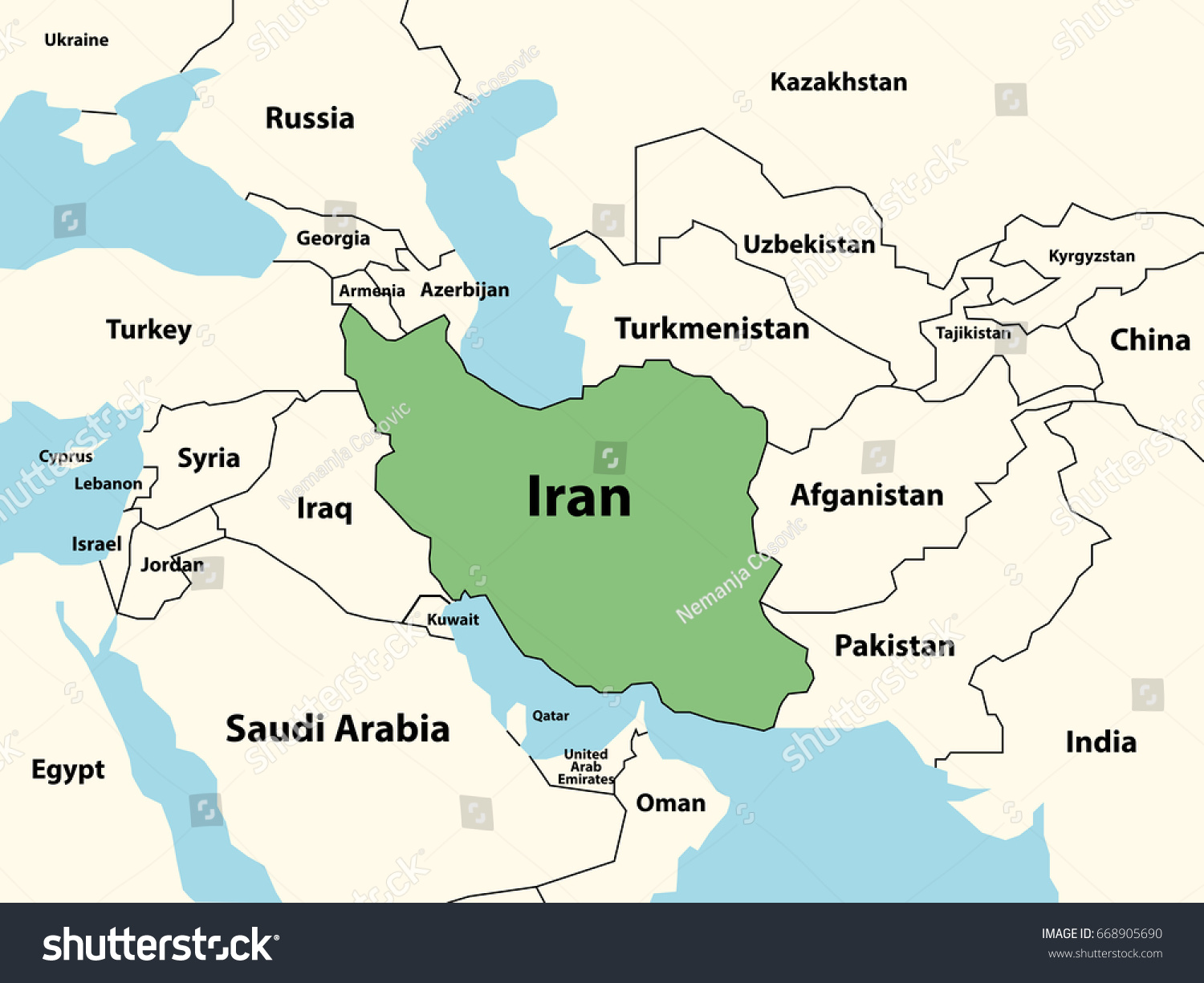 Political Map Iran Surrounding Countries Highlighted Stock Vector Royalty Free 668905690