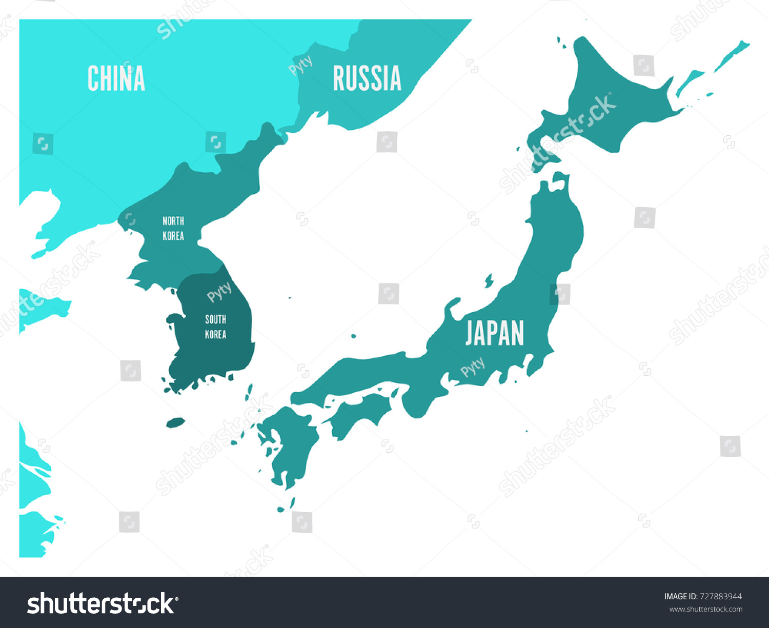 Political Map Korean Japanese Region South Vetor Stock Livre De   Stock Vector Political Map Of Korean And Japanese Region South Korea North Korea And Japan Turquoise Blue Map 727883944 