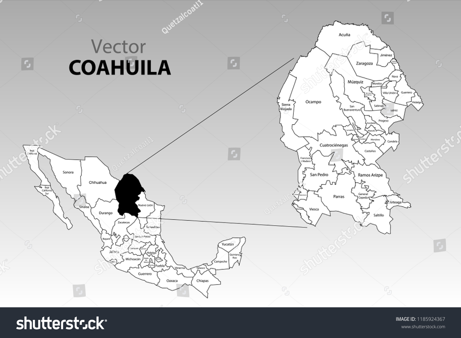 Political Map Mexico Names Stock Vector (Royalty Free) 1185924367 ...