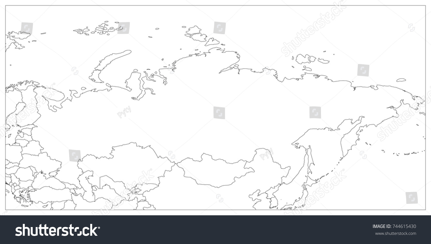 Political Map Russia Surrounding Countries Black Stock Vector