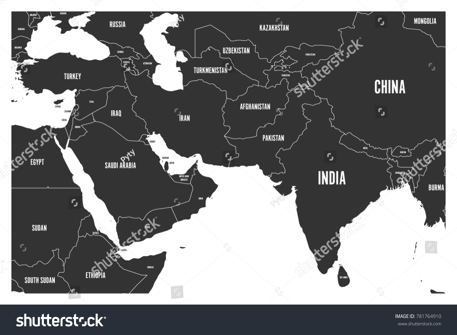 Political Map South Asia Middle East Stock Vector Royalty Free