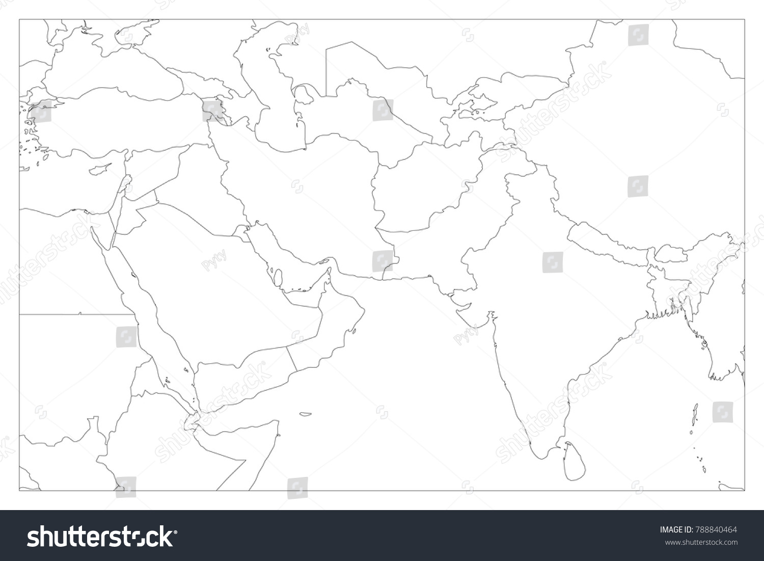Political Map South Asia Middle East Stock Vector Royalty Free