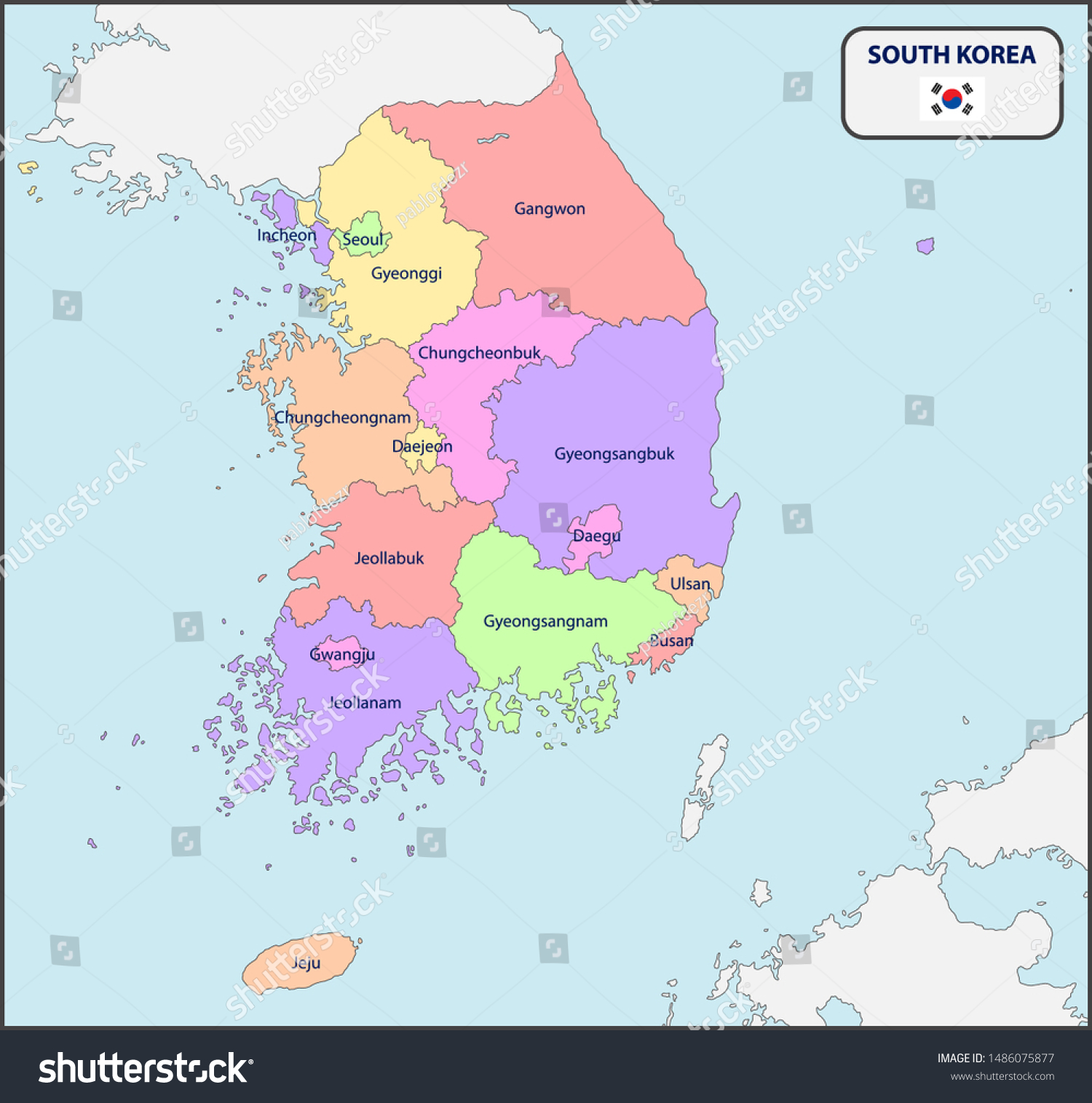 Political Map South Korea Stock Vector Royalty Free 1486075877