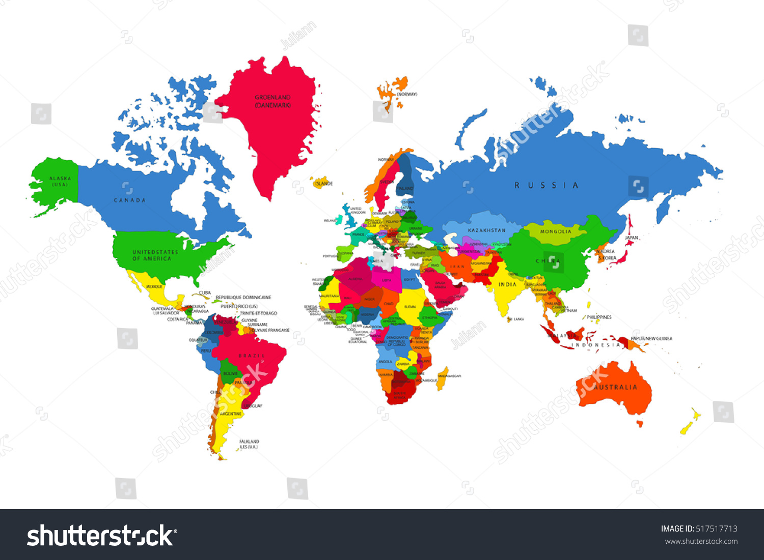 Political Map World Colorful World Mapcountries Stock ...