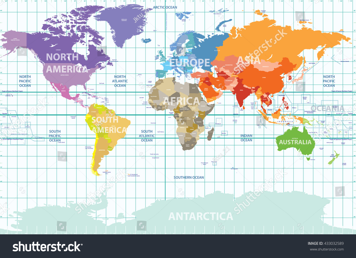 Political Map World All Continents Separated Stock Vector Royalty