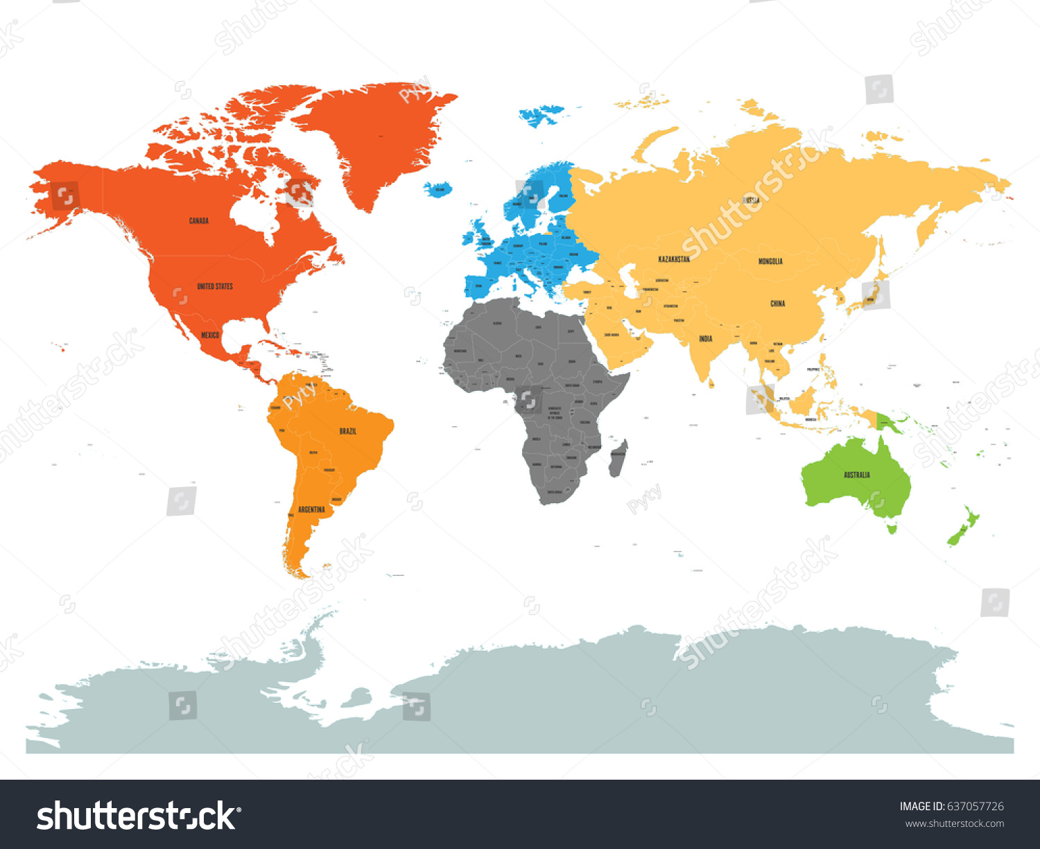 Political Map World Antarctica Continents Different Stock Vector ...