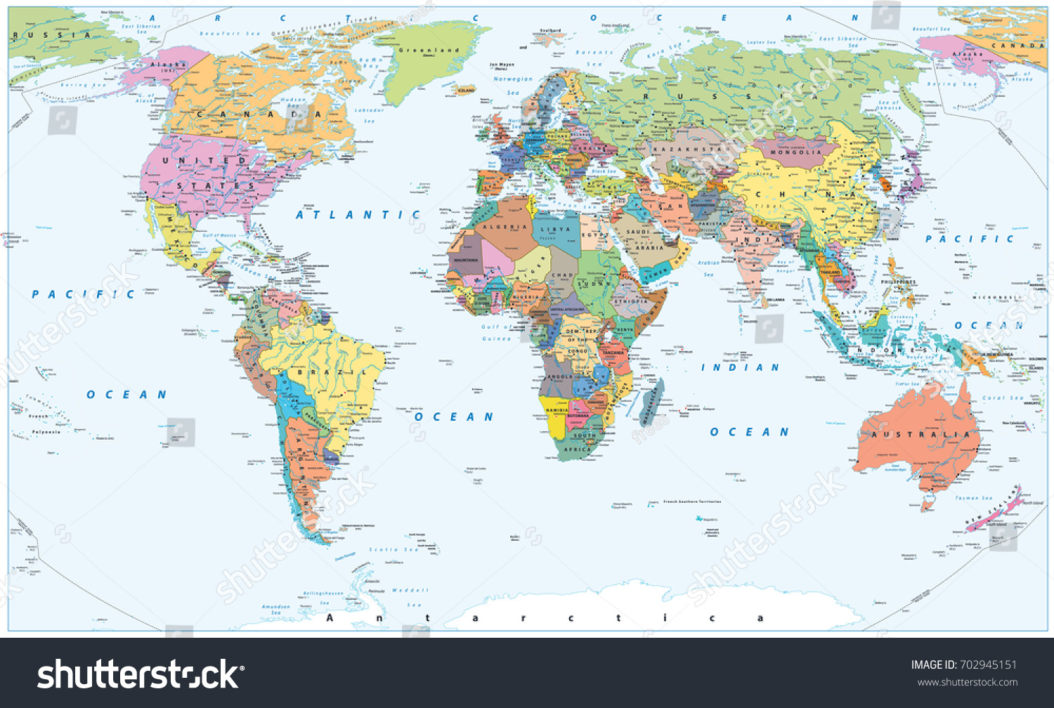 Political World Map Borders Countries Cities Stock Vector Royalty