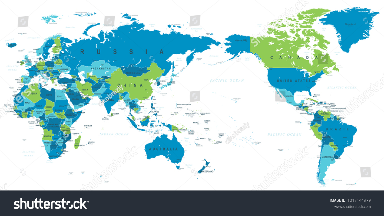Political World Map Pacific Centered Vector Stock Vector Royalty Free Stock Vector Political World Map Pacific Centered Vector 1017144979